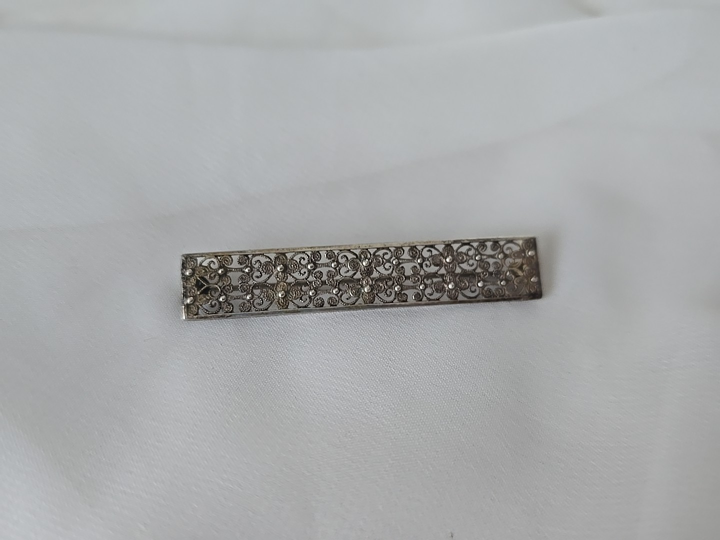 Art Nouveau 835 Silver Cannetille Wirework Flowers Filigree Bar Pin