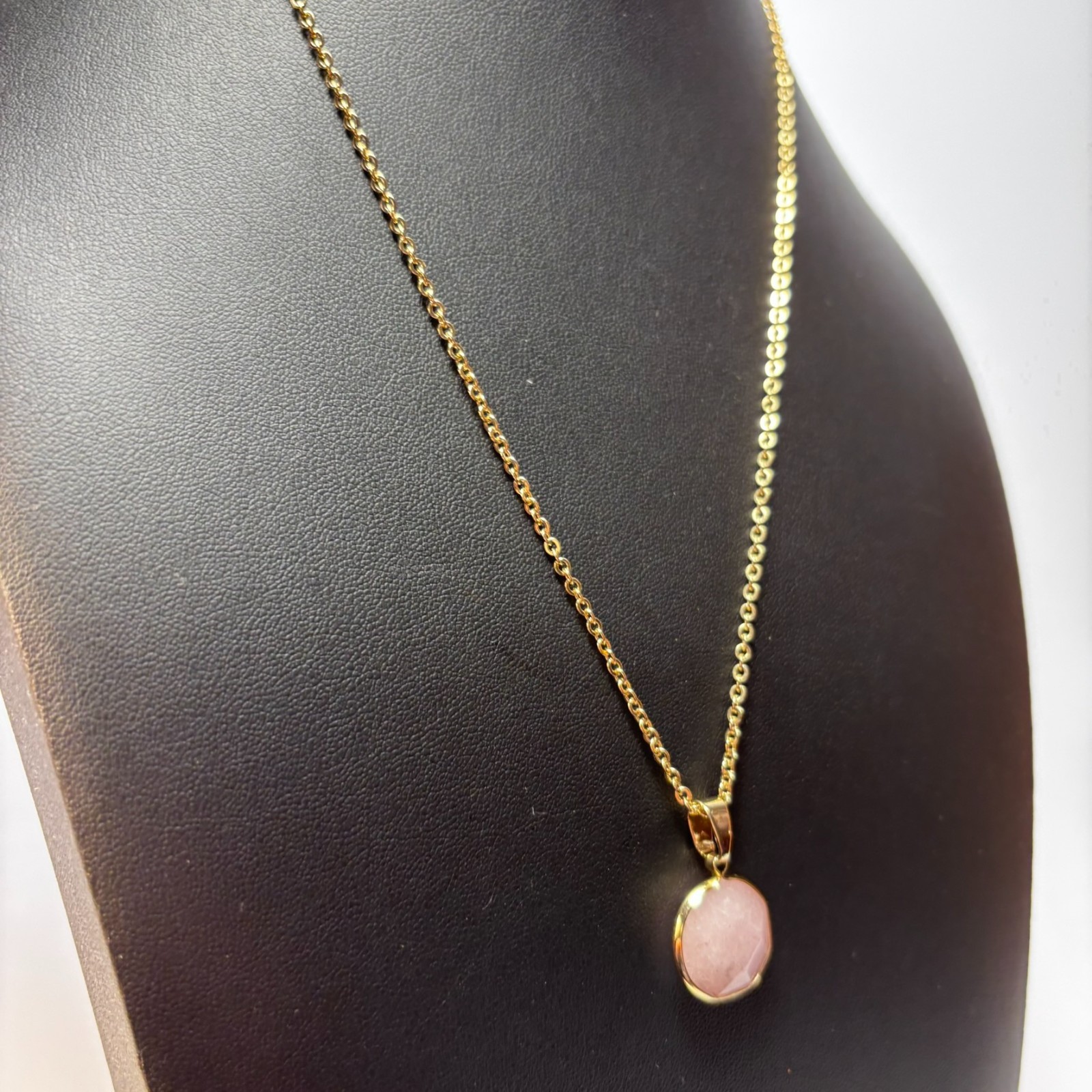 Pendant Necklace Gold Tone Delicate Rose Quartz Pendant