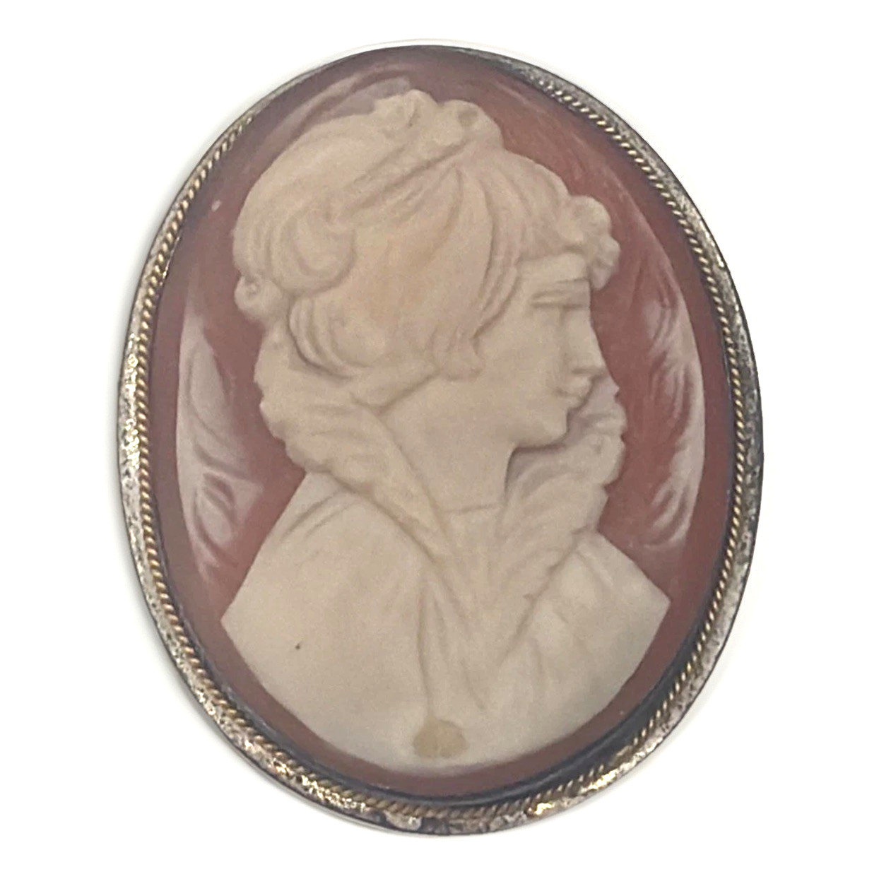 Vintage 900 Silver Cameo Brooch – Hand‑Carved Shell Portrait, Antique