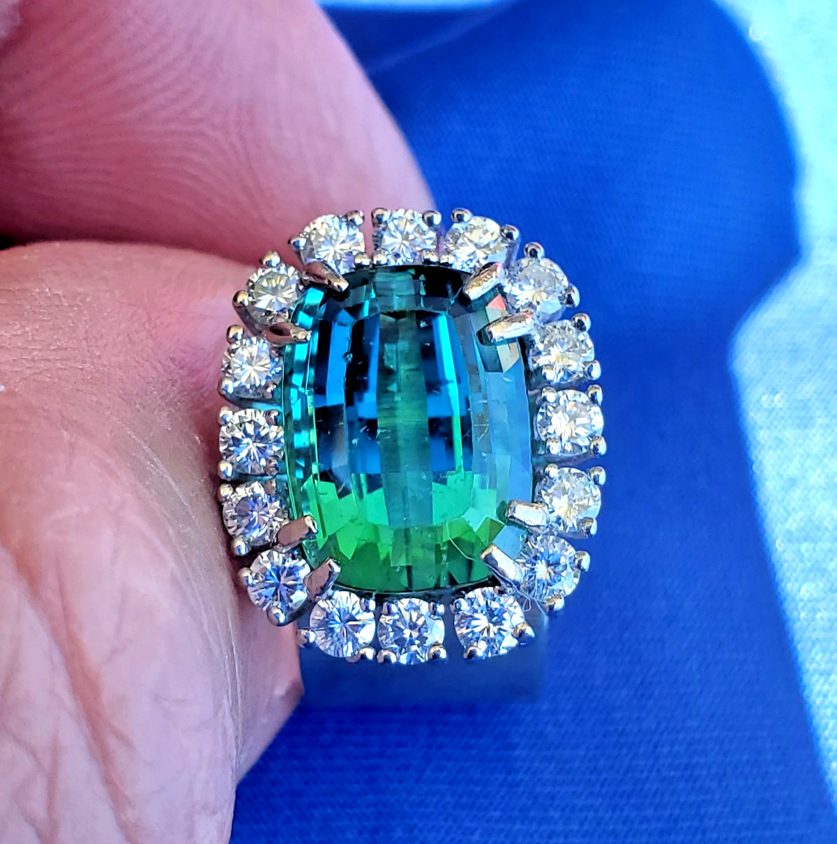 EARTH MINED Sea foam Blue Green PARAIBA Tourmaline DIAMOND Designer Deco Ring
