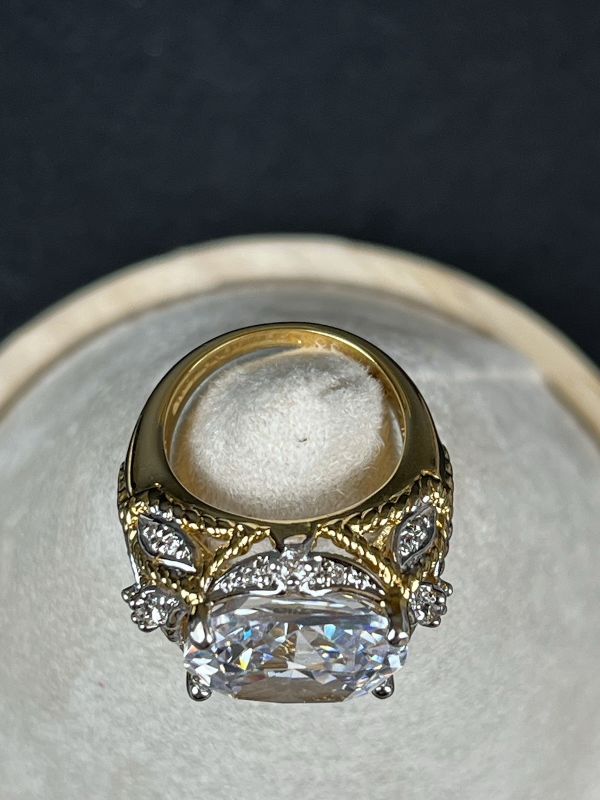 Nolan Miller Large Cushion-Cut CZ Ring – Gold Tone – Size 6 Signed Excellent