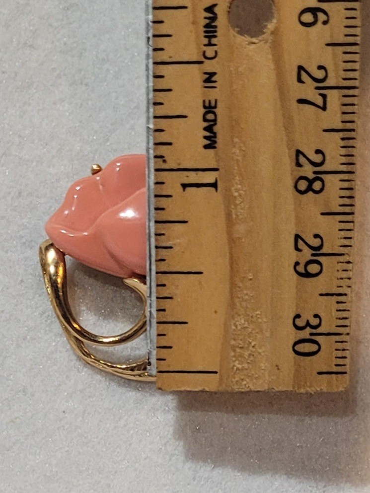 Vintage Signed AVON GoldToned Lucite Poppy Flower Pin Brooch Coral Color
