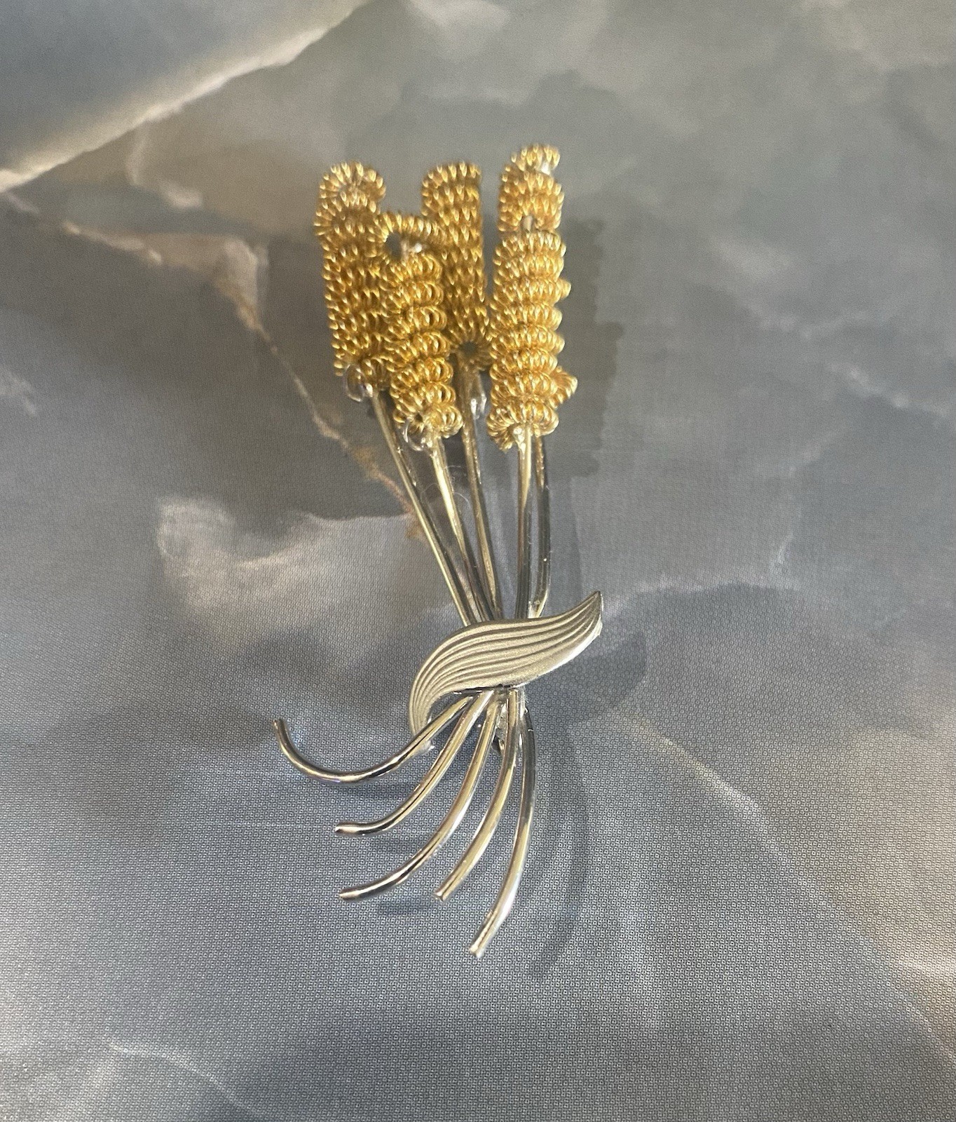 Silver and Gold Colored Metal Wheat Pin Brooch 2 Inch