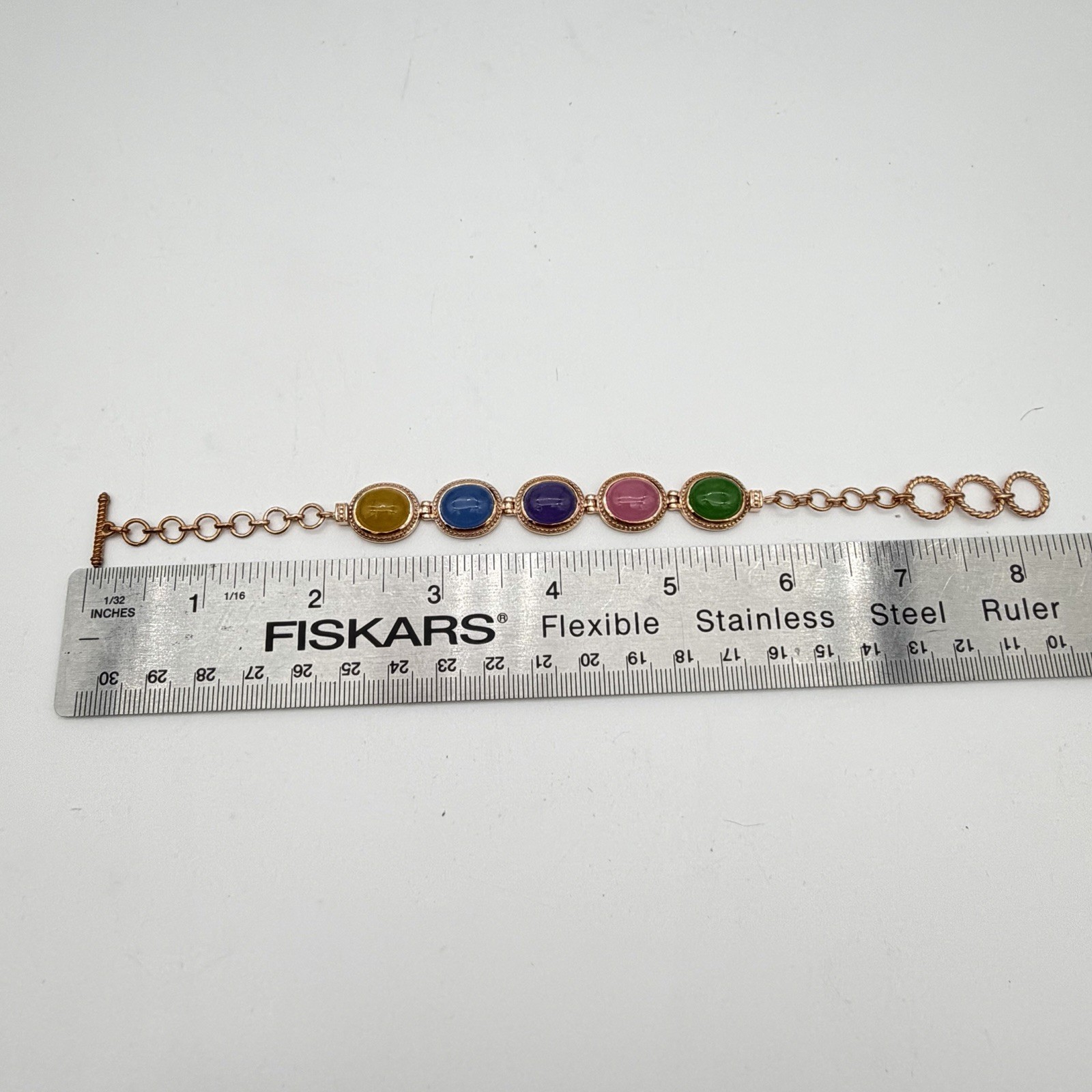 Vtg Jade Multi Colored Tennis Bracelet Solid Copper QVC Or HSN Jewelry Estate