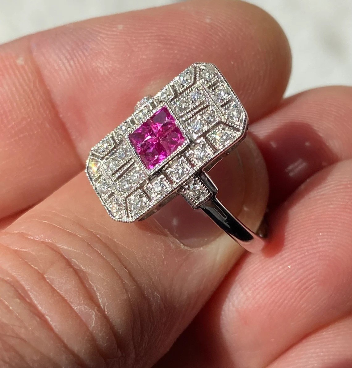1.20 Ctw Princess & Round Cut CZ Art Deco Retro Wedding 925 Sterling Silver Ring