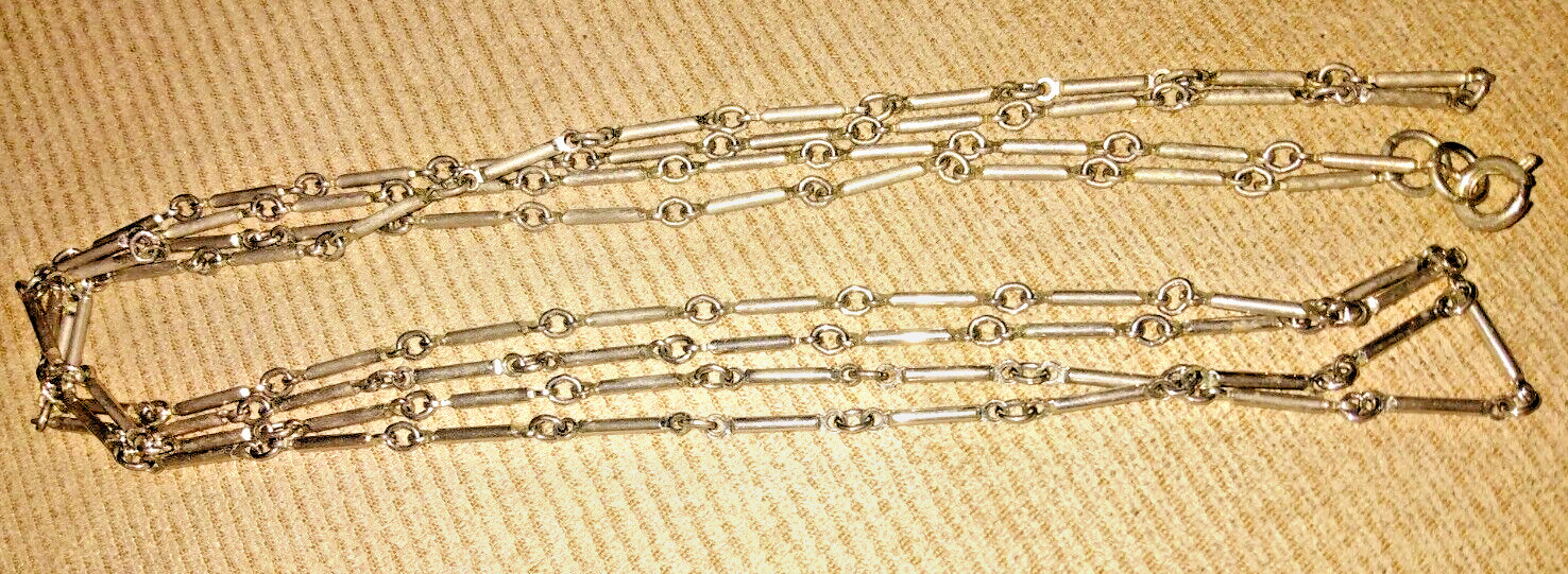 VINTAGE SILVER BAR LINK CHAIN NECKLACE ARTICULATED 50 IN ESTATE 60s super long