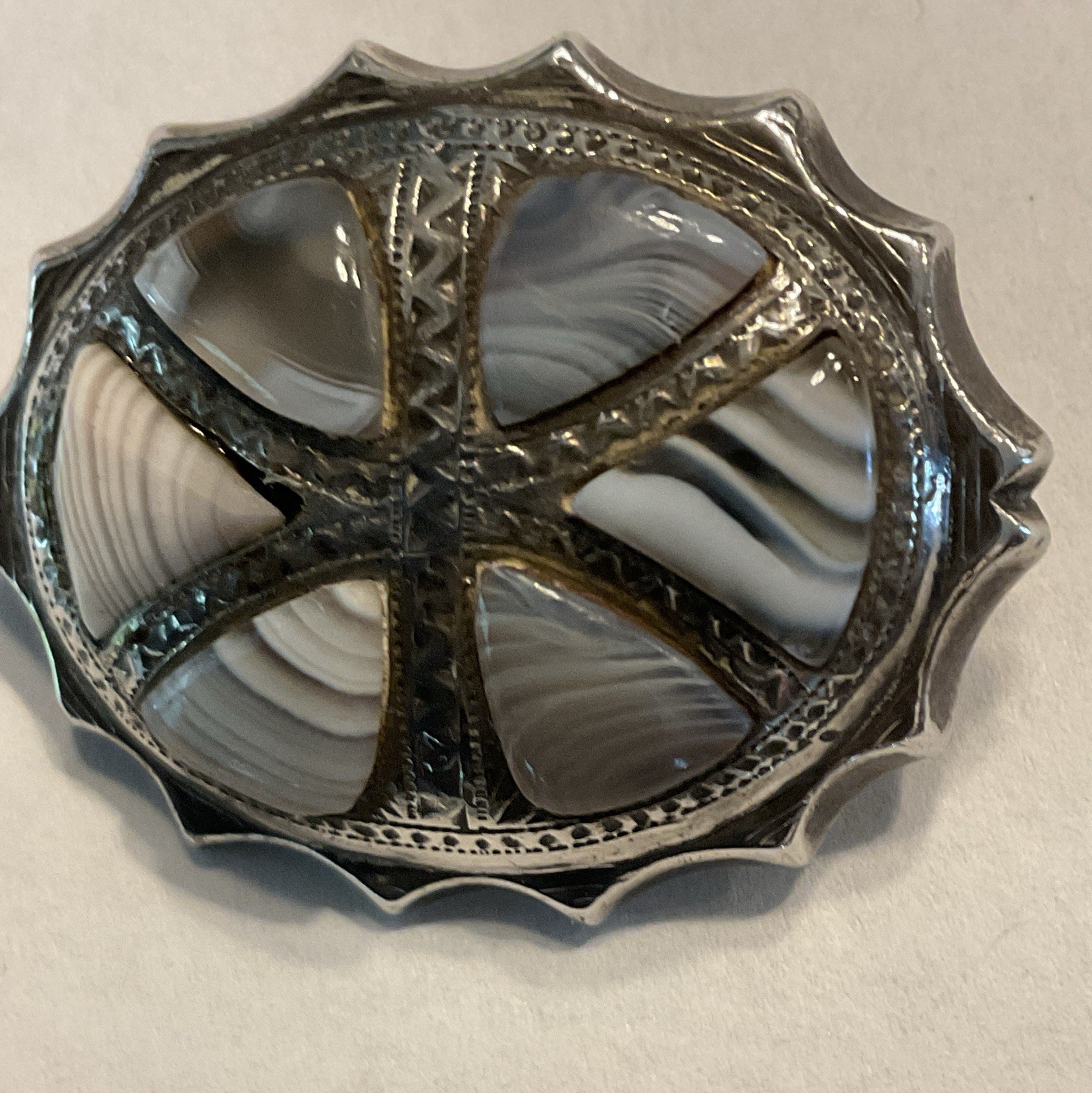 Antique Sterling Silver and Grey Agate Stone Scottish Pin 9.64 Grams