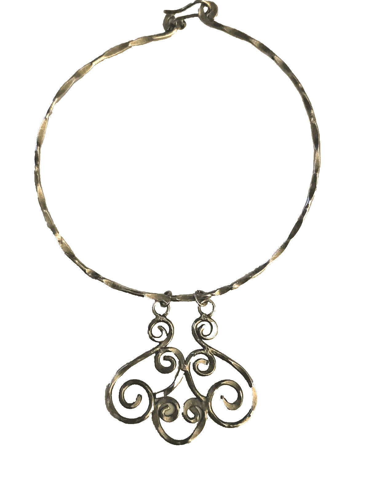 Grecian Etruscan Silverplated Circle Scrolls 1970s Handmade Collar Bib Necklace