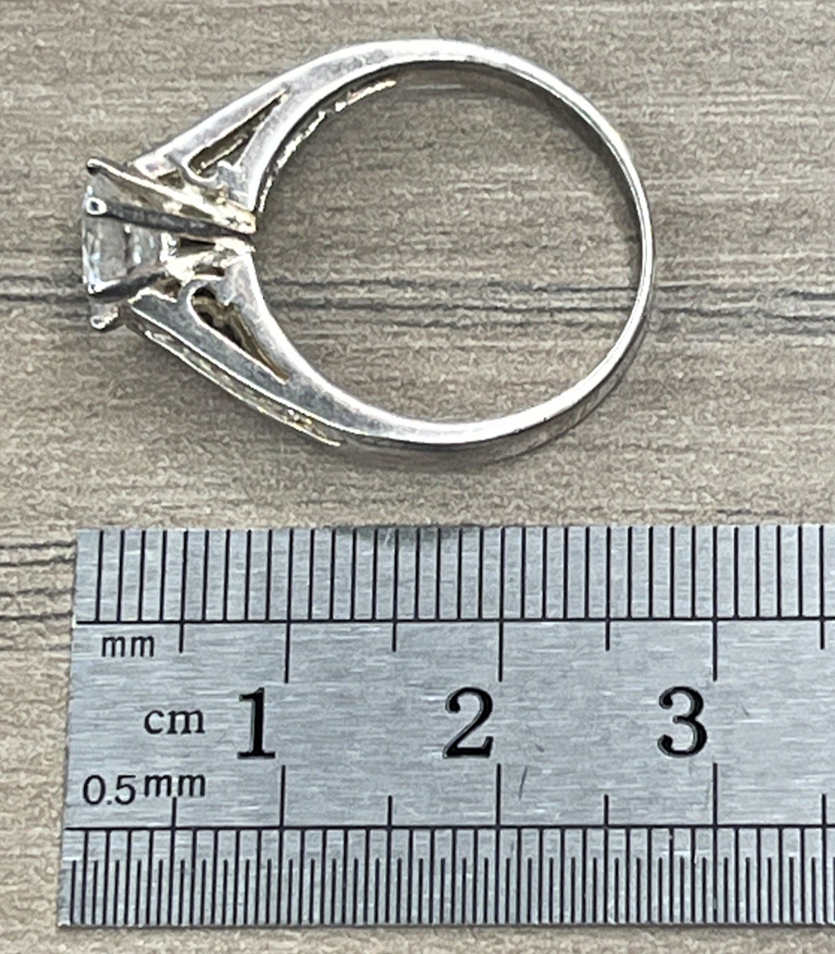 Vintage DBJ Sparkling CZ Solitaire Accents Engagement Ring Silver Tone SZ 8.25