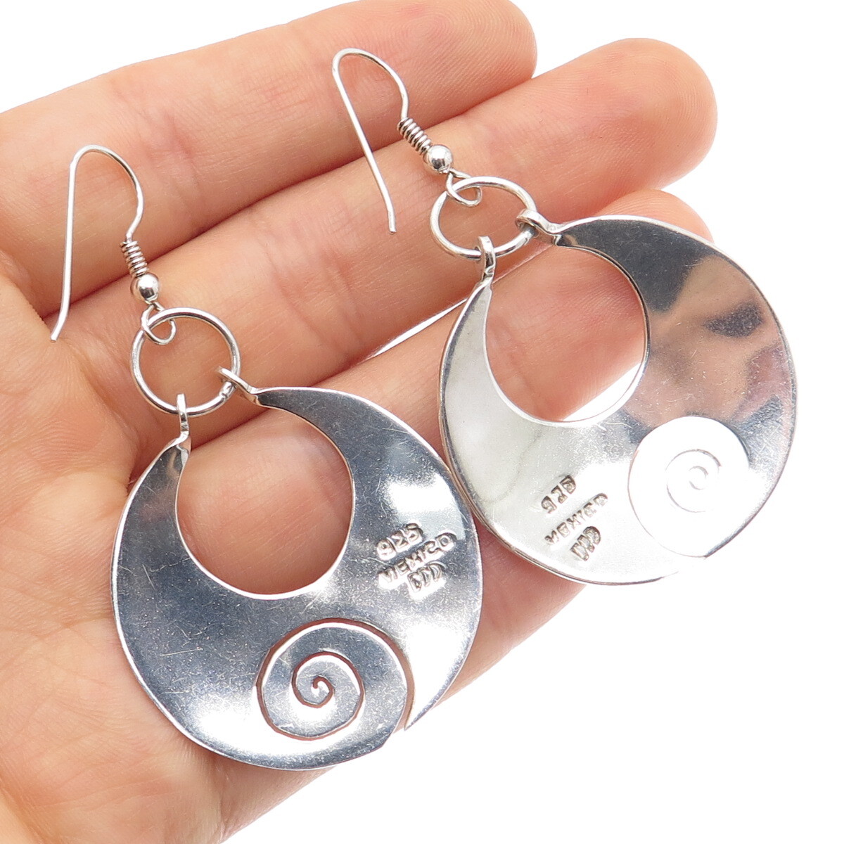 DOMINIQUE DINOUART 925 Sterling Silver Vintage Spiral Crescent Dangle Earrings