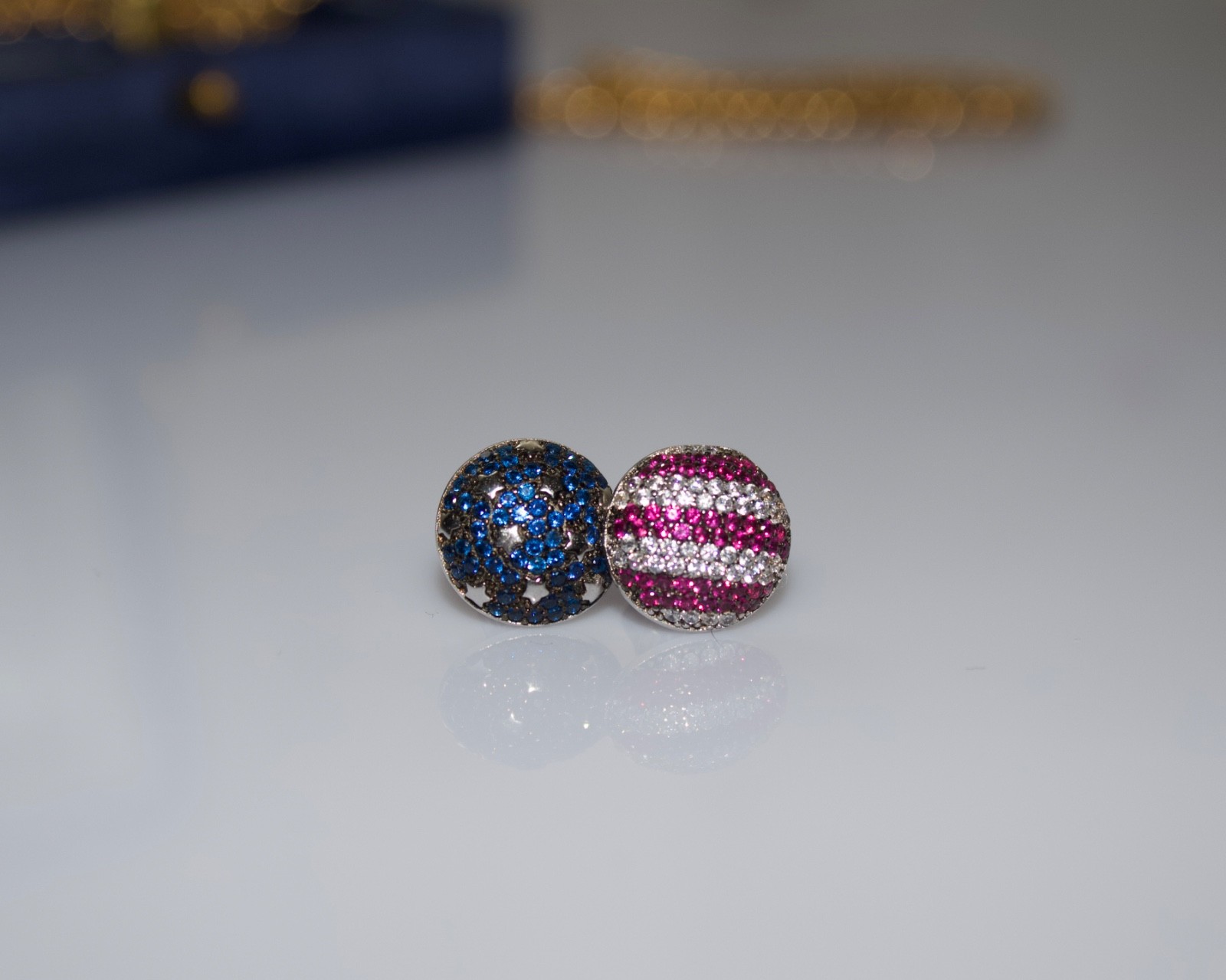 Vintage Ruby & Sapphire Red White and Blue Stud Earrings American Flag Stars and
