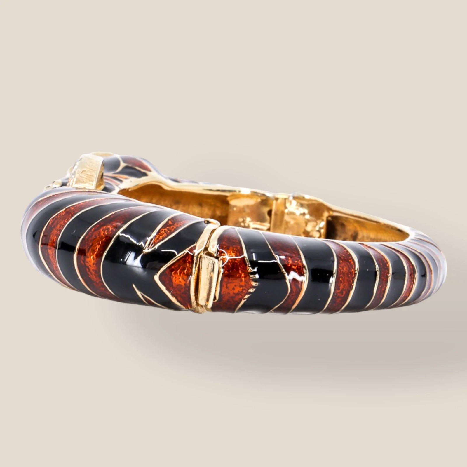 CINER, Signed Vintage, 18k Gold Plated, Enamel & Crystal Zebra Bracelet