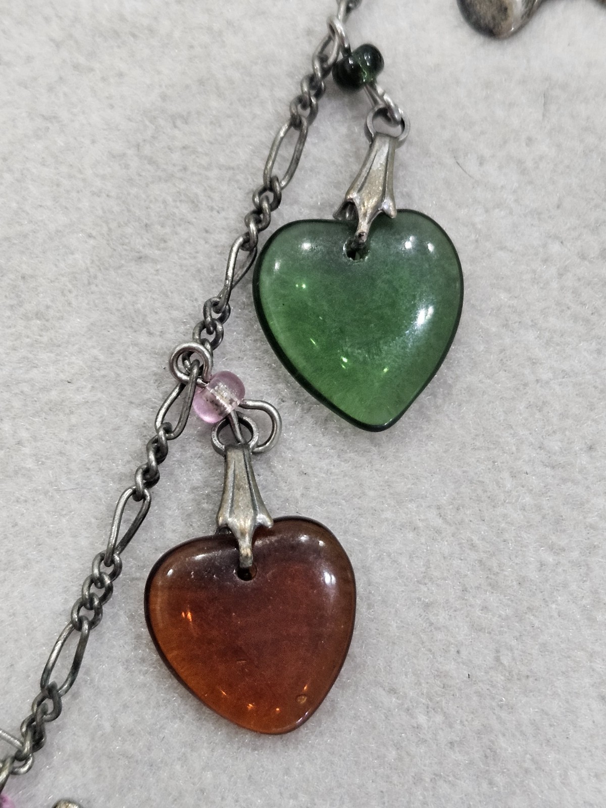 Vintage Glass Works Studio Glass & Silver Charms in Multi Colors Hearts Necklace