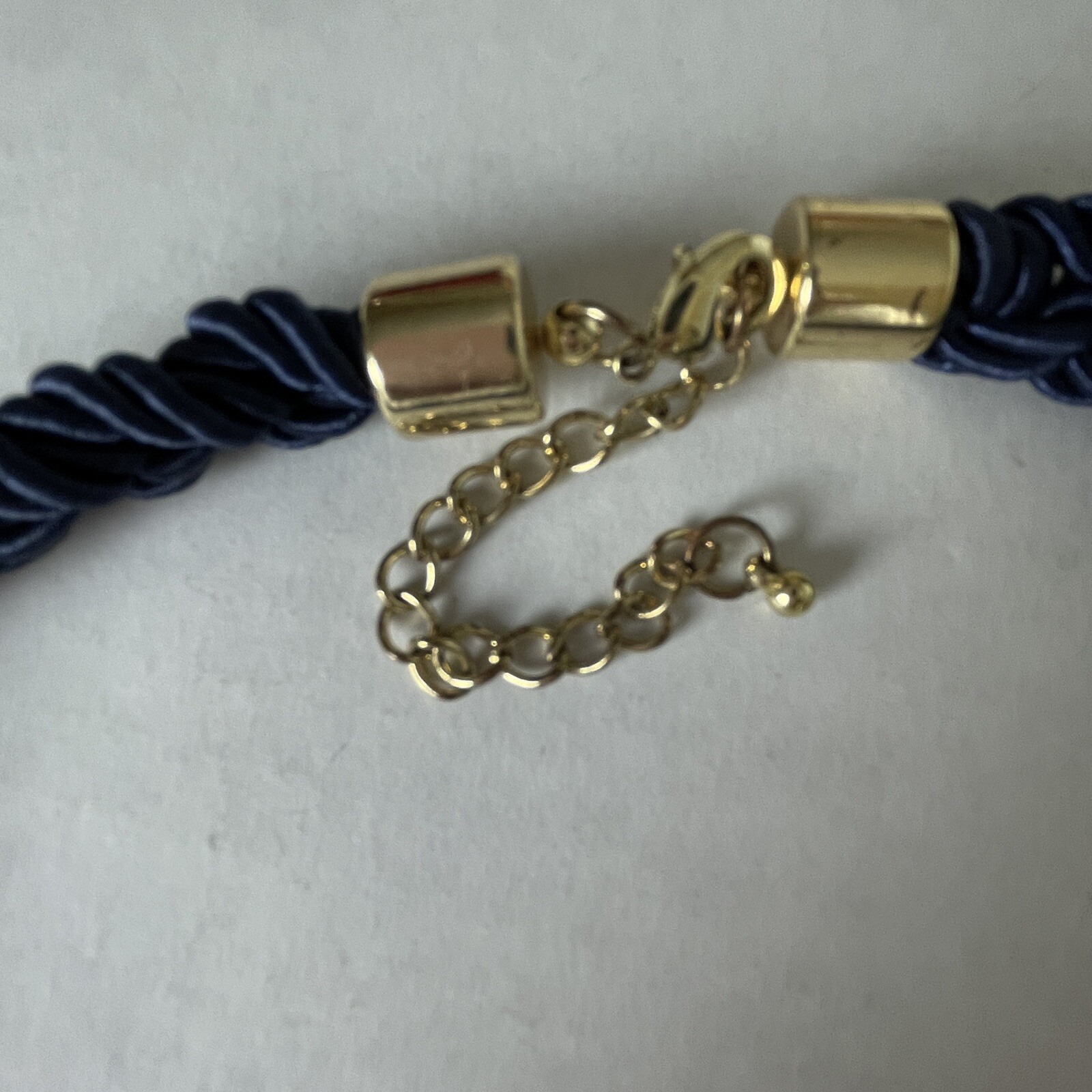Bee Blue Necklace BRAIDED KNOTTED ROPE 18″ Blue Rhinestone Charm Jewel Bug