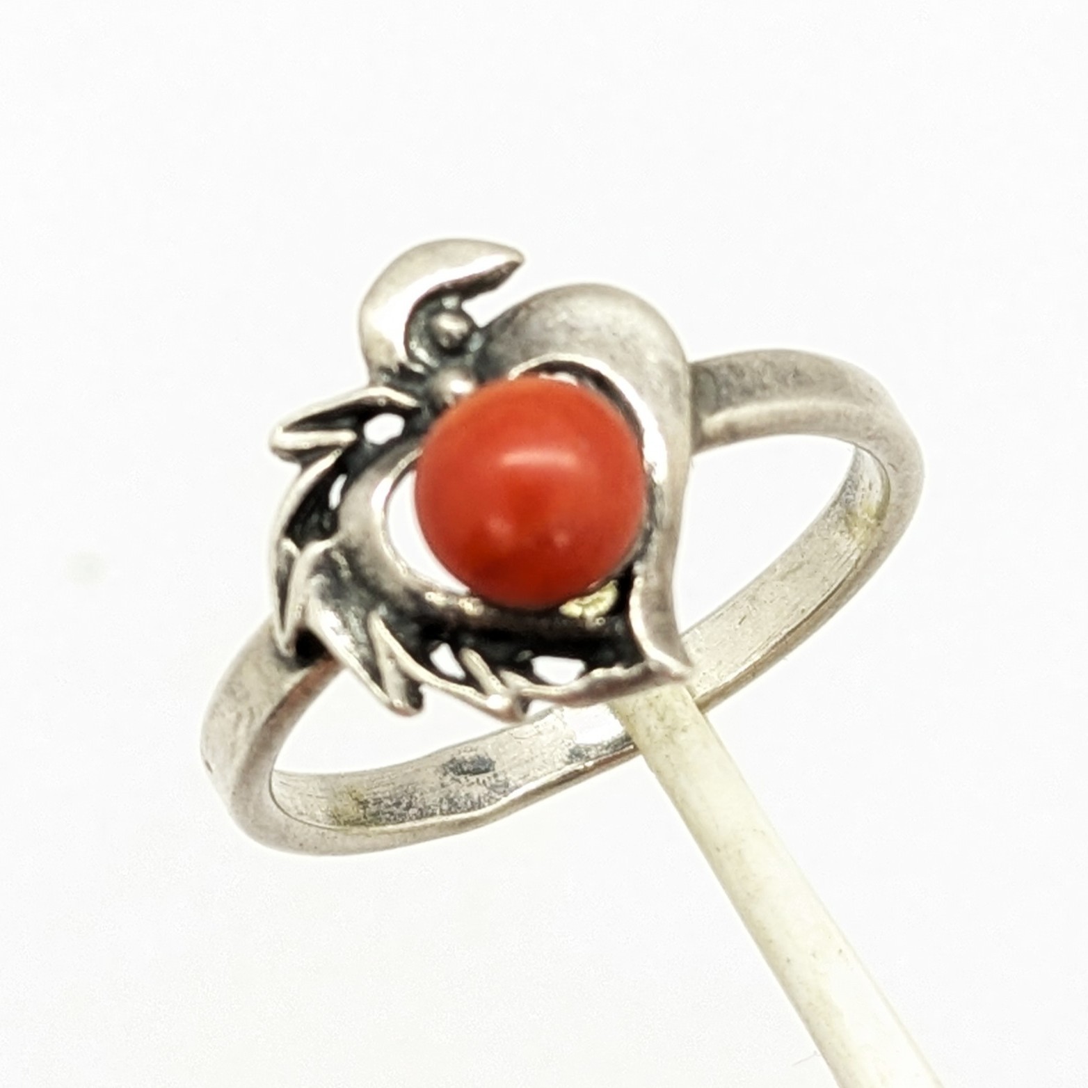 Vintage Rare Soviet RING Silver 925 with Chic Natural Coral-size:9.5US(19.5mm)#1