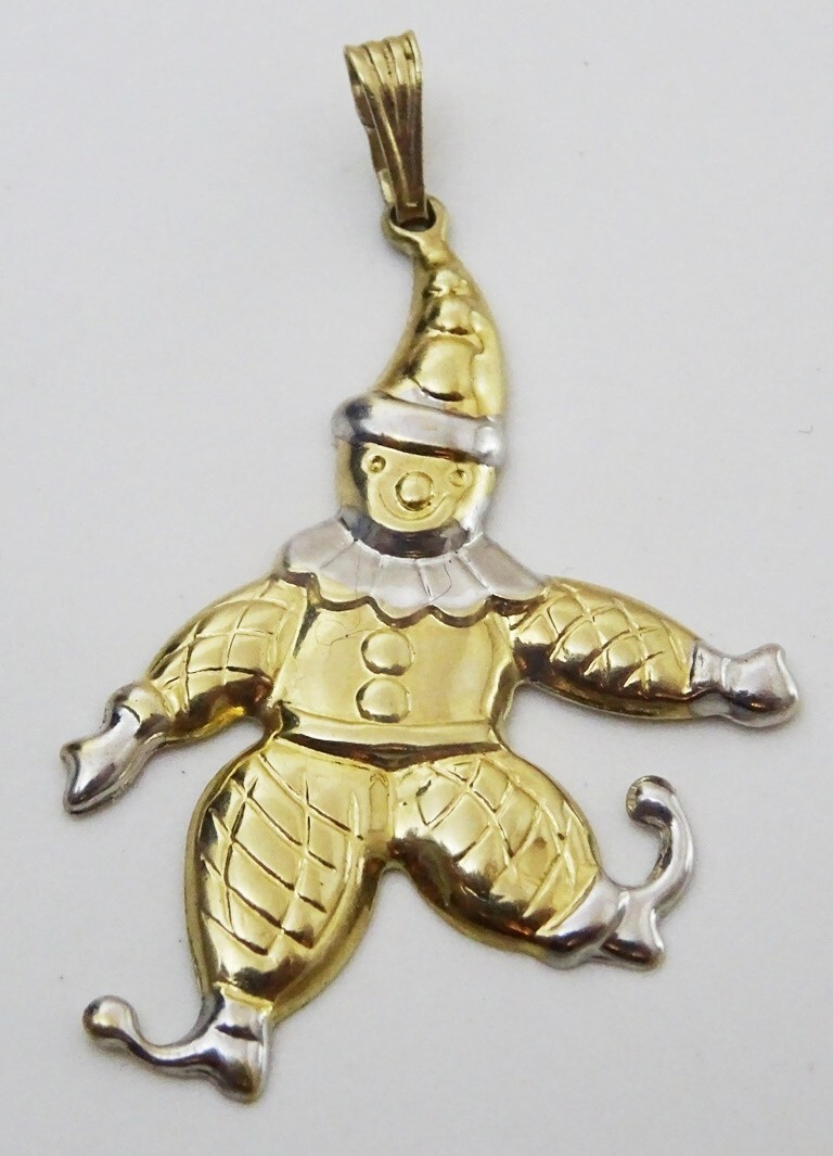 Vintage 9 karat Yellow and White Gold Charm of Jester – Clown