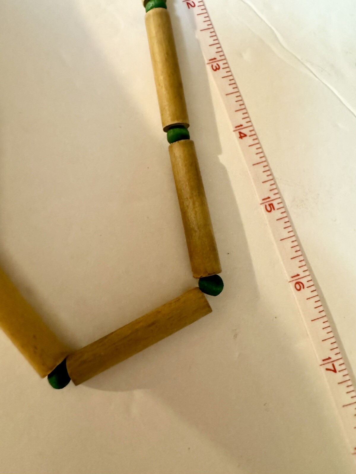 VTG 80s Bamboo Wood Beaded Necklace 32″ Green Brown Tubular Boho Tribal Earthy