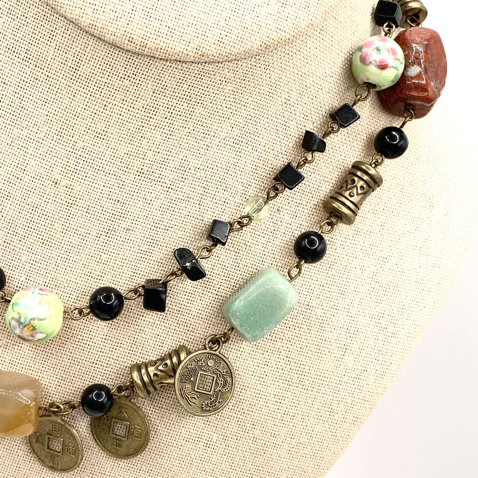 Vtg Relativity Necklace Choker Amethyst Tigers Eye Jade Rose Quartz Howlite G