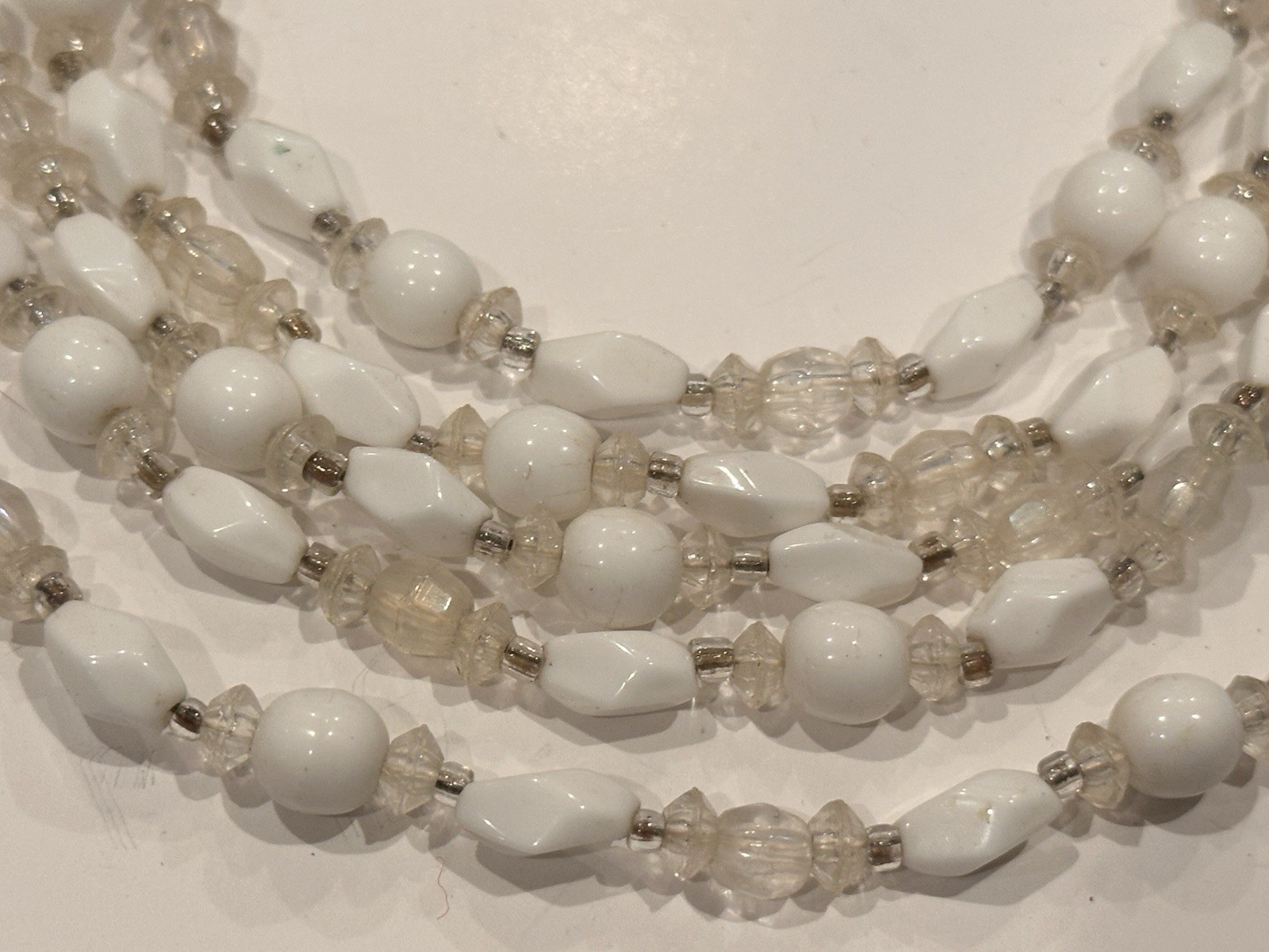 WEST GERMAN JAPAN WHITE BLACK GLASS LUCITE BEAD NECKLACE CLIP ON EARRING SET LOT