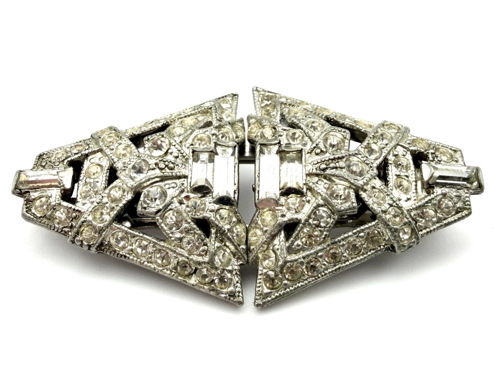 Art Deco Coro Duette Rhinestone Dress Clip Brooch Convertible PAT 1798387