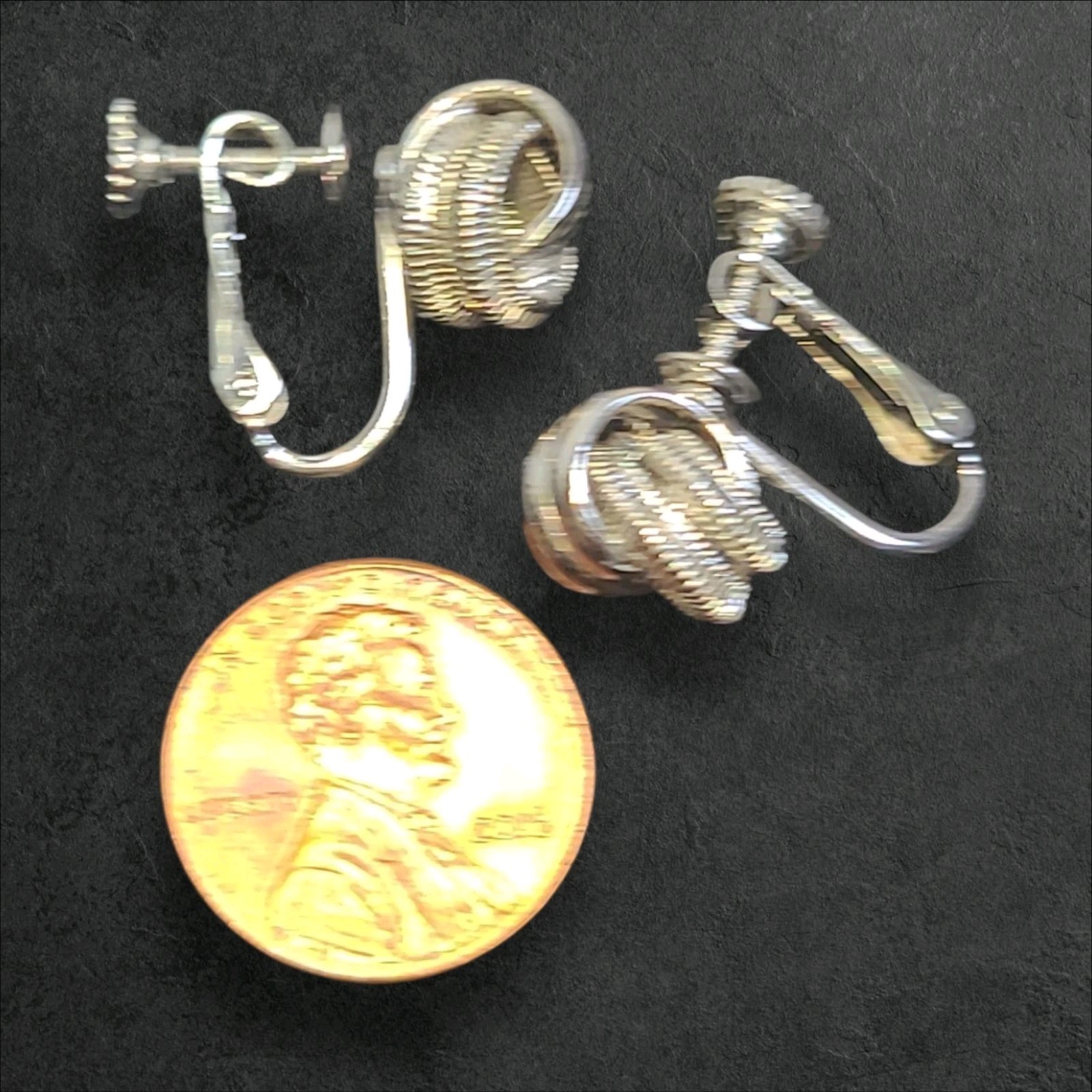 Vintage Silver Tone Knot Clip-on Screw Back Earrings
