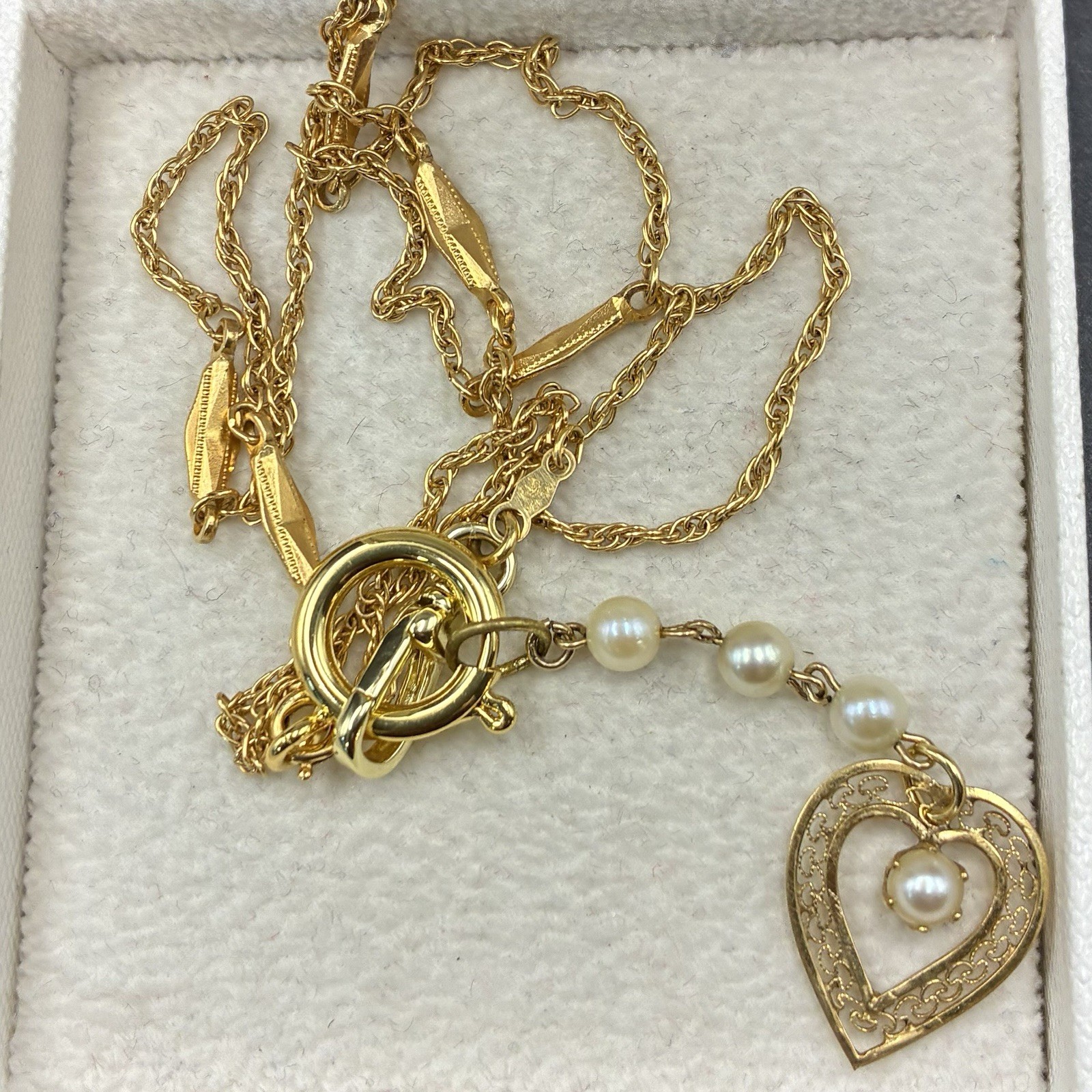 Stunning Vintage 12k Gold Filled Pocket Watch Chain FOB, Dog Clip, Heart Charm