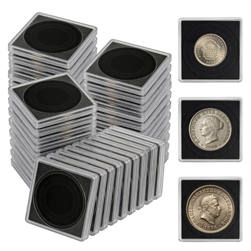 40 Pcs Acrylic Coin Holder, 17.5-40 mm Adjustable Black Gasket 8 Size Silver