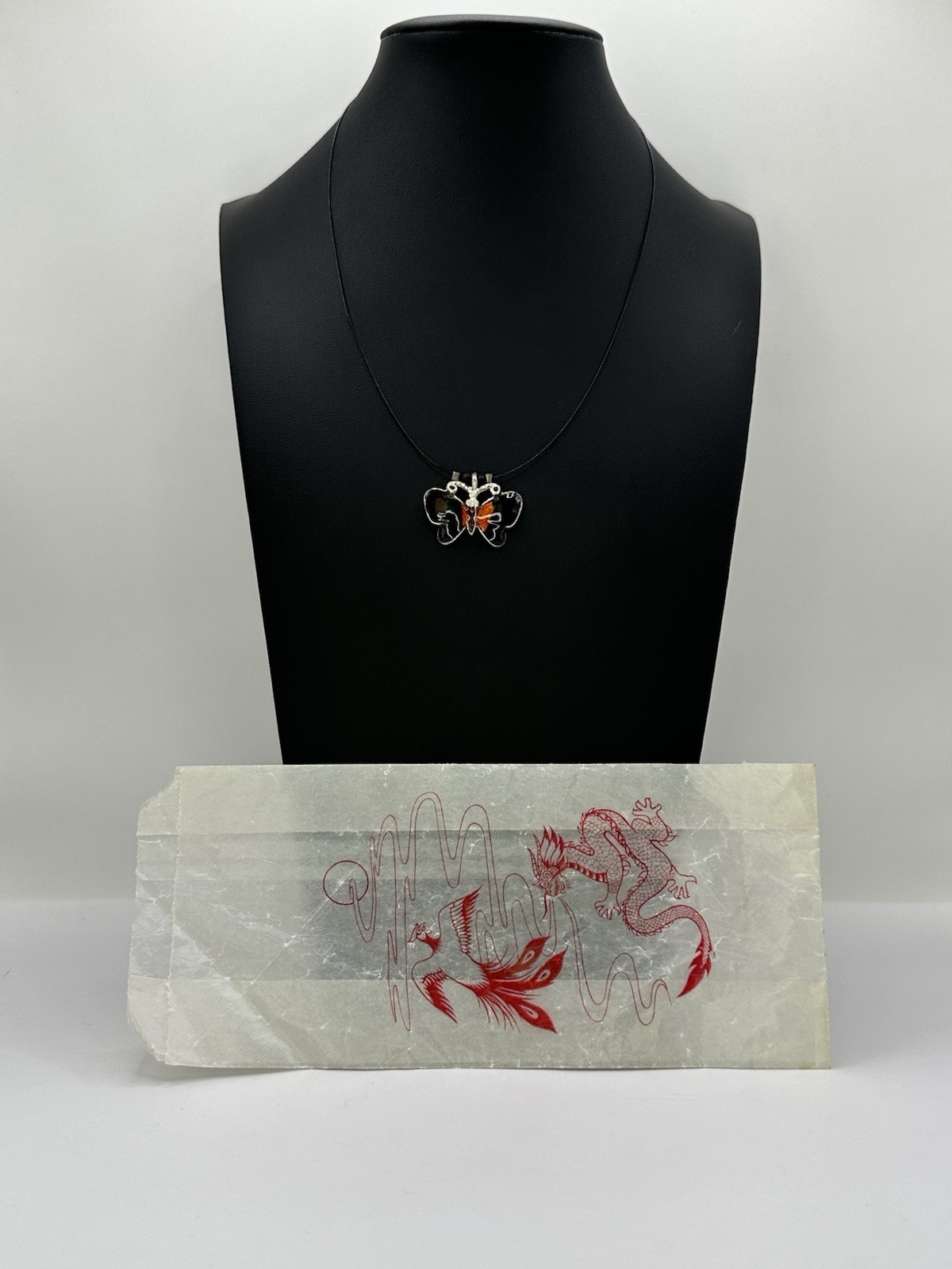 Y2K 2000’s 90’s Wire Cord Necklace With Butterfly Pendant W/ Original Wax Paper