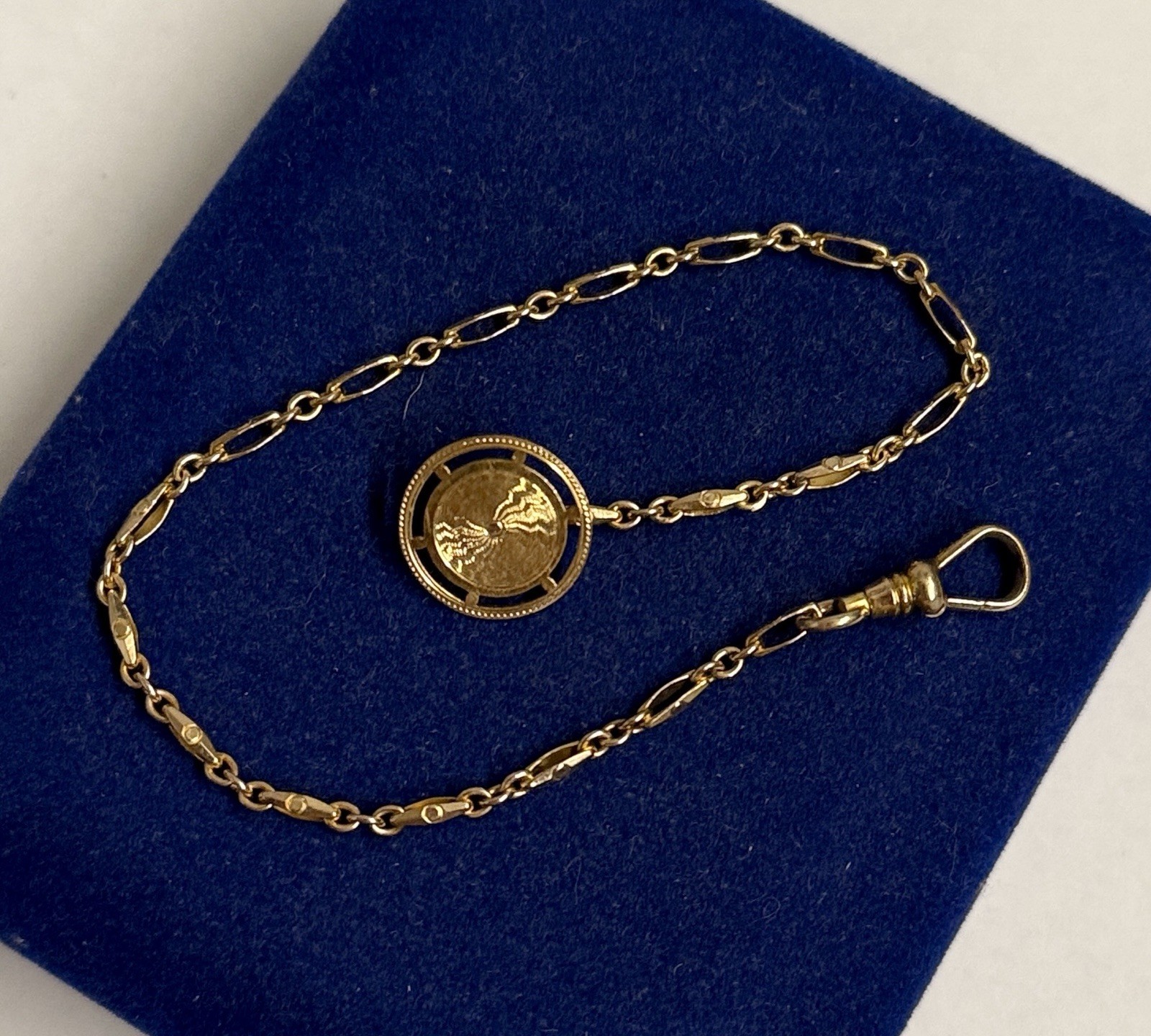 CLEAN Gold filled fob Button DetailBar Link chain Vtg Gf 8” Victorian 2.3mm 3.9g