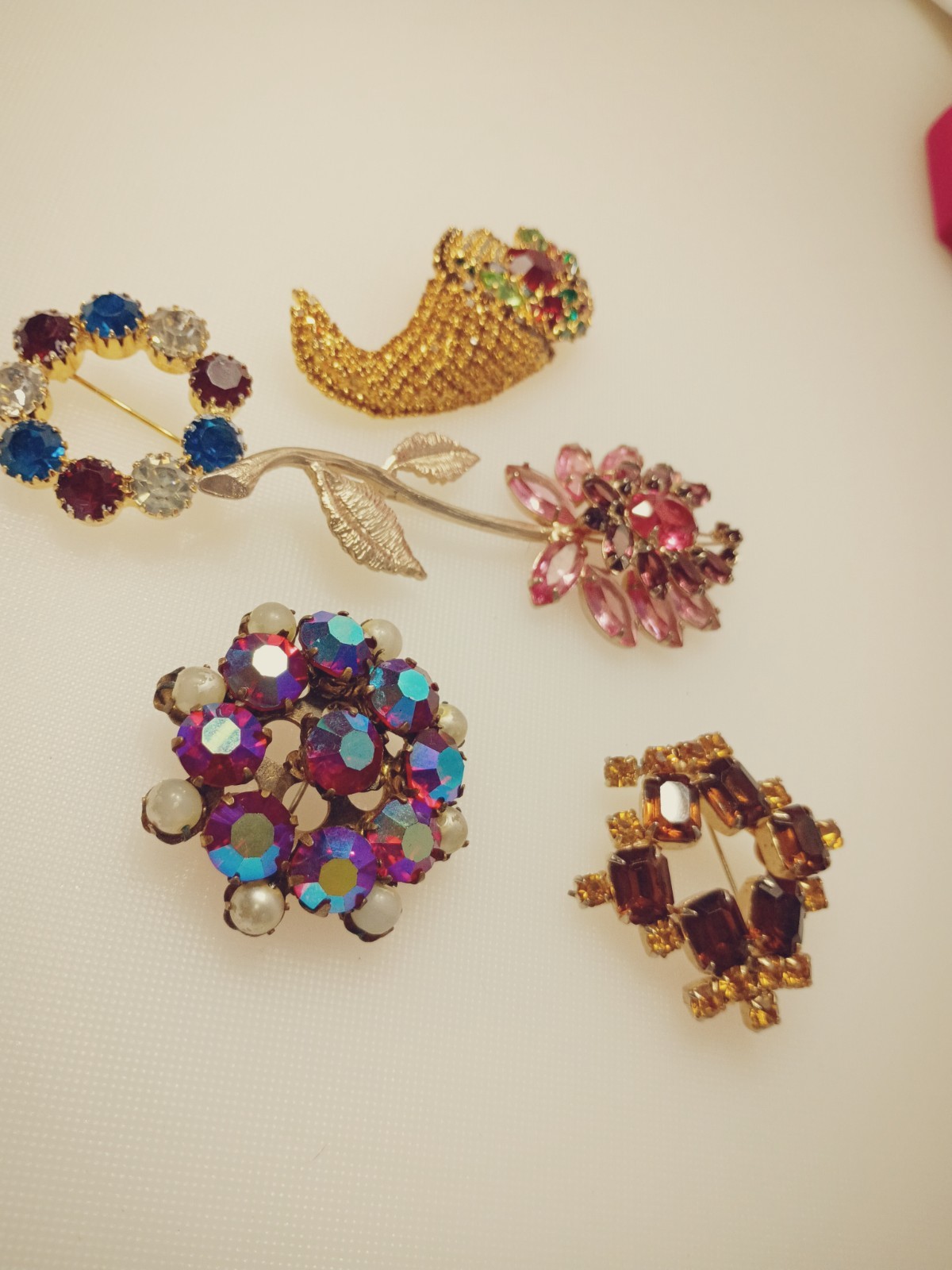 Rhinestone Brooch Vintage Jewelry Lot of 5 Brooches