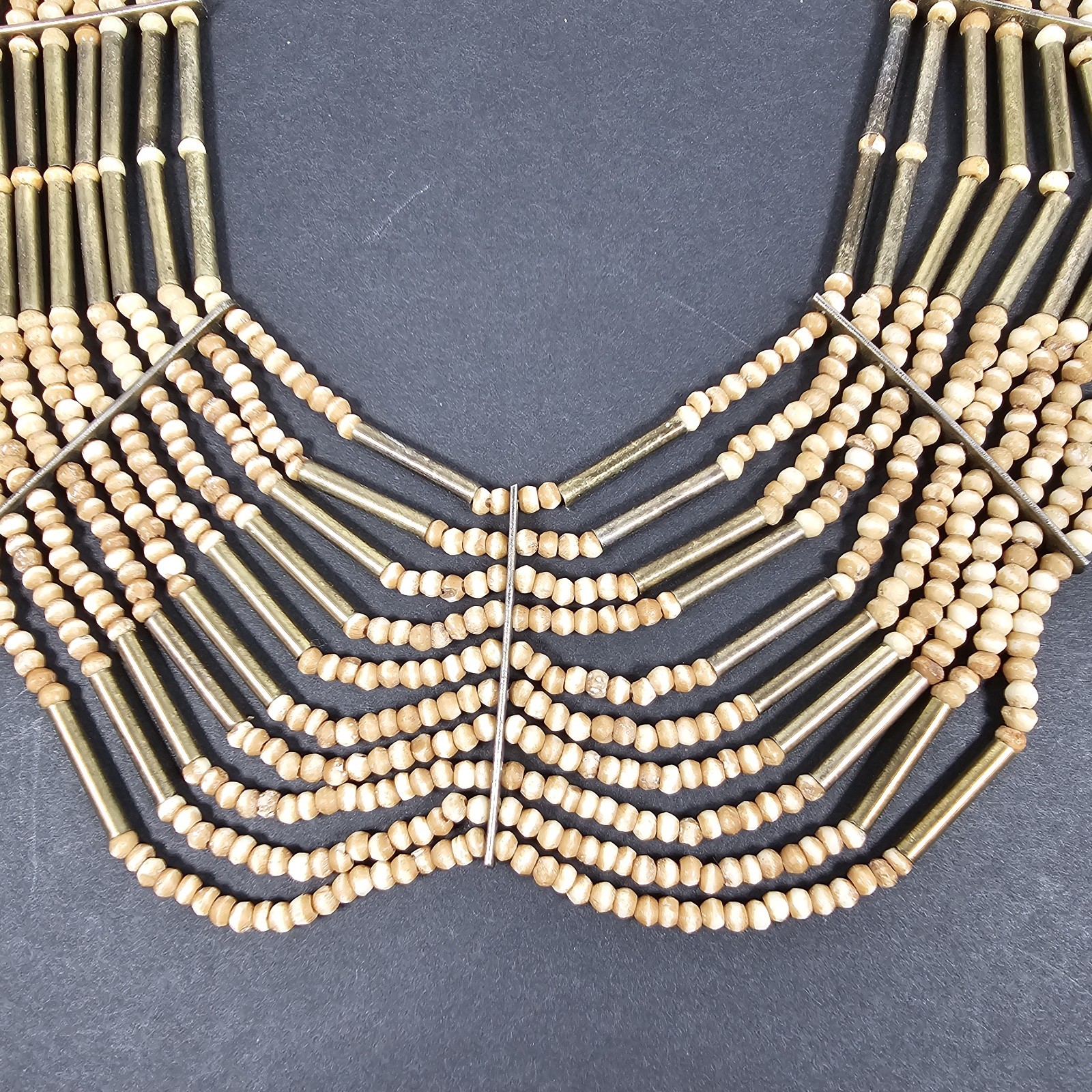 BOHO Tribal Multistrand Necklace Bead and Brass Silver Tone Chain & Clasp 21″
