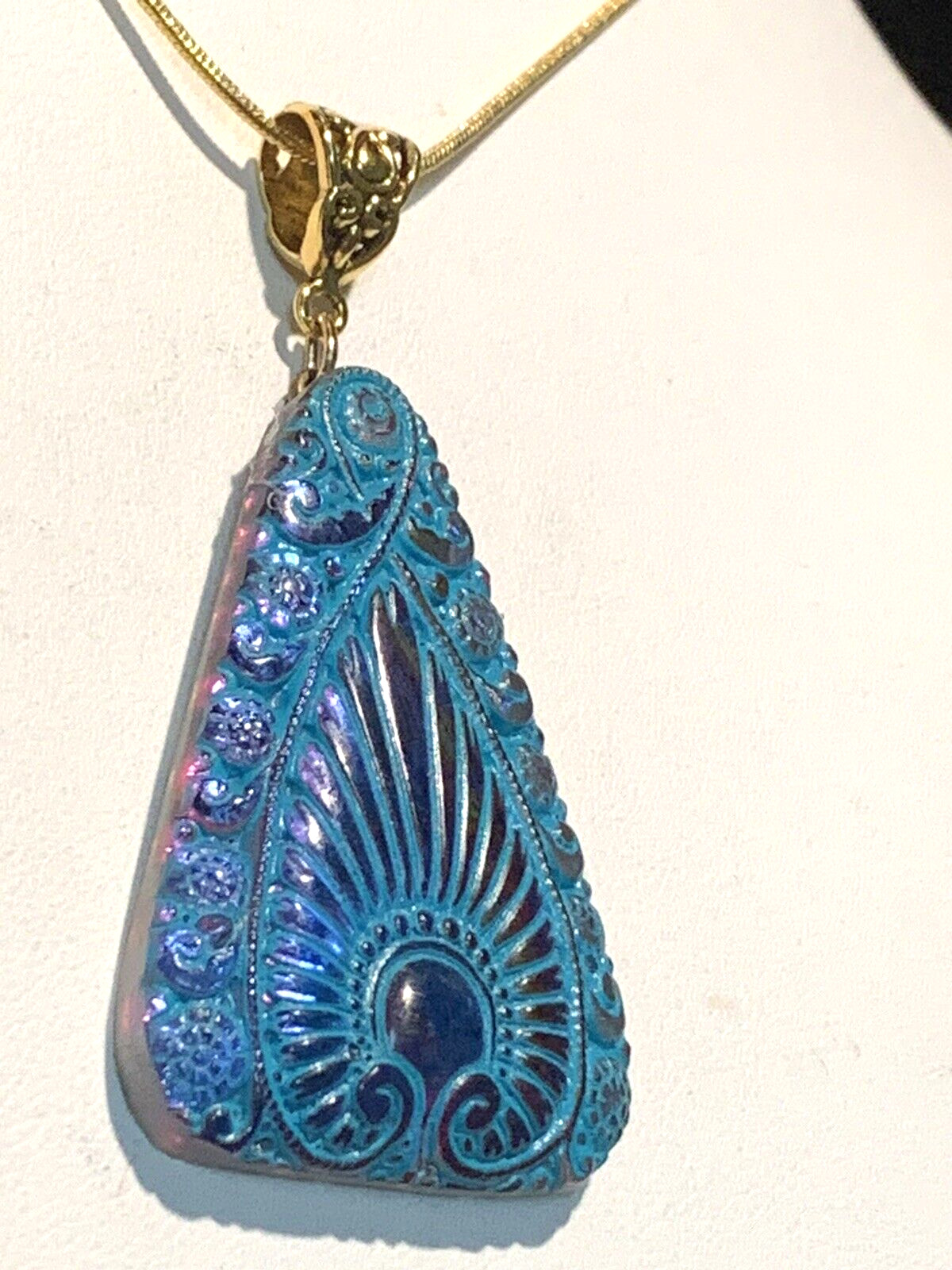 LAST ONES* VTG.EGYPT REVIVAL IRIDESCENT BLUE/VIOLET CZECH GLASS NECKLACE.g.verdi