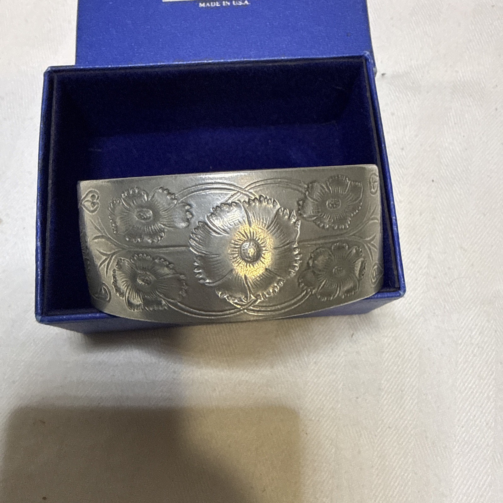 Vintage Salisbury Pewter October Cosmos Flower Cuff Bracelet