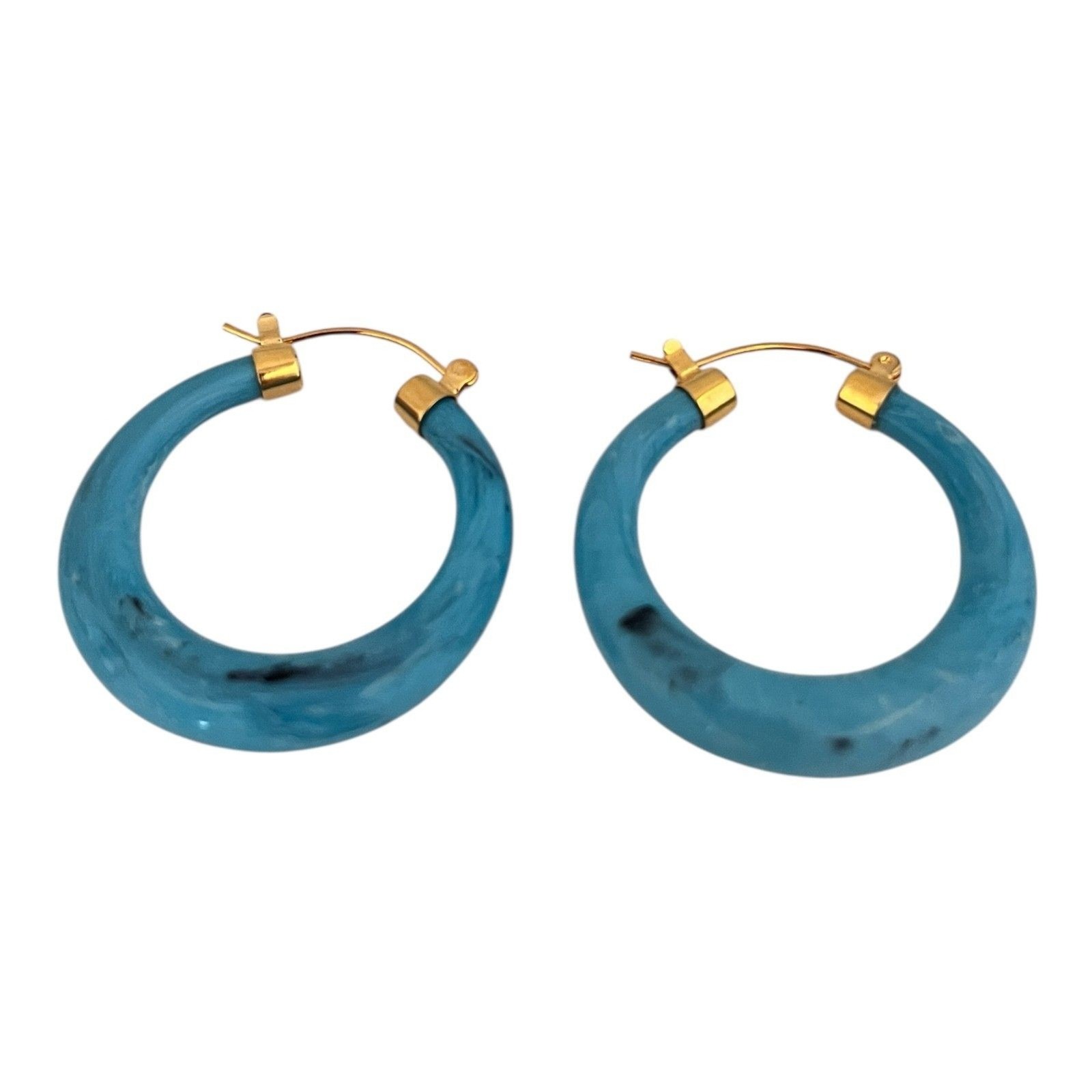 Vintage 1980s Lucite Earrings Hoops Gold Plated Blue Original Stock – 4N