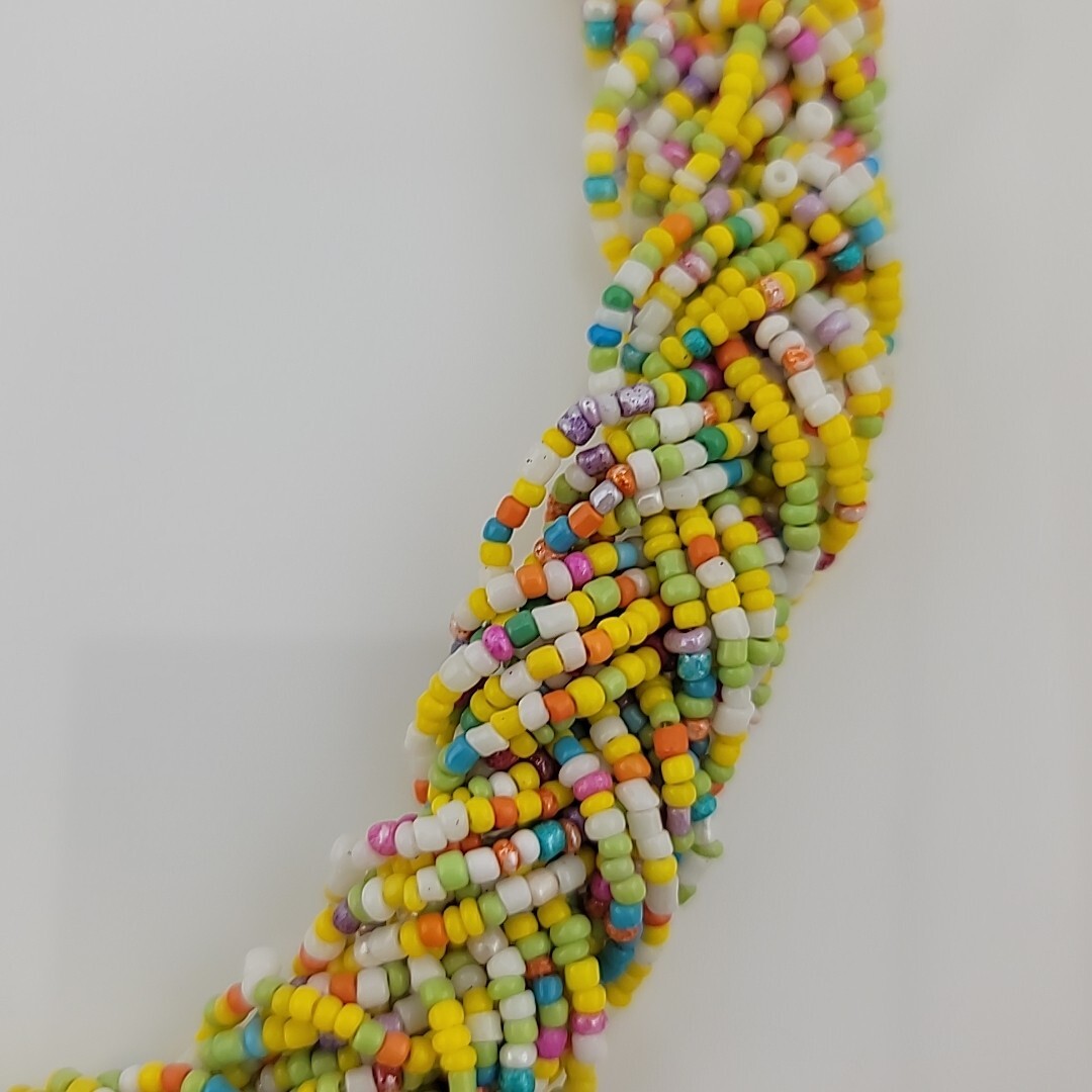 Vintage Braided Seed Bead 19″ Necklace Easter Multicolor Chunky Retro