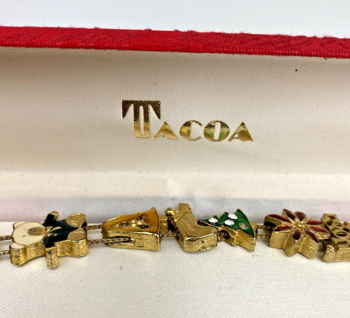 Vintage Tacoa Slide Bracelet Velvet Red Presentation Box Estate Christmas NIB