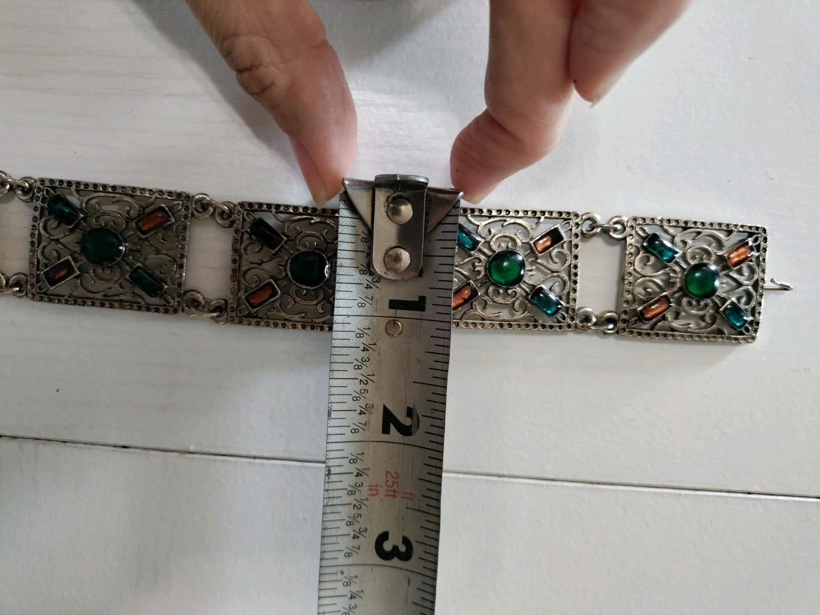 Souvenir Du Maroc Jewel tone Colors Link Bracelet w/ Hamsa Hand Moroccan Vintage