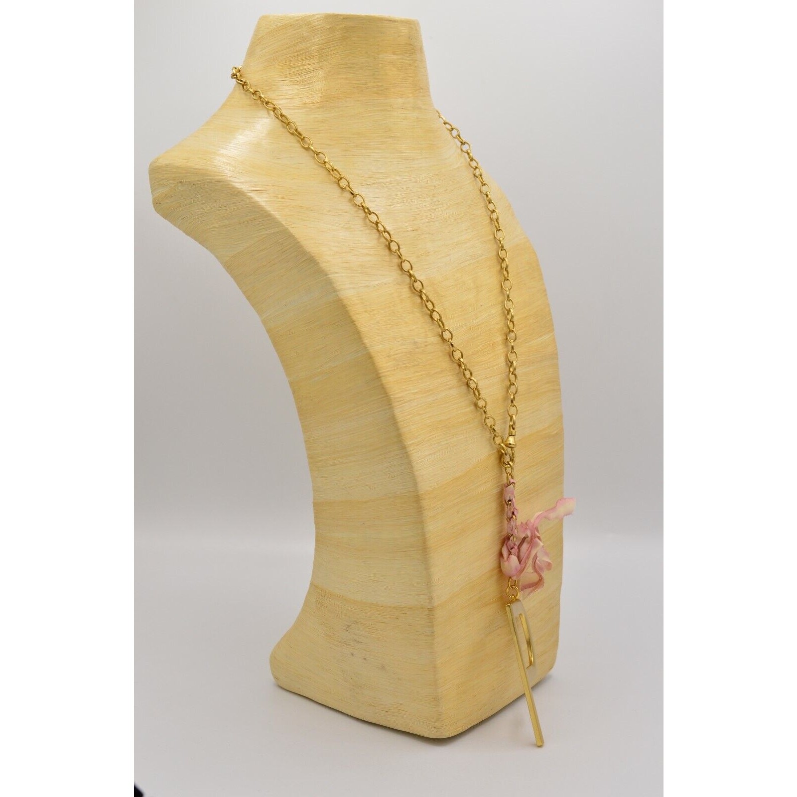 John Wind Initial P Pendant Necklace Capital Letter Brushed Gold Long Chain BinN