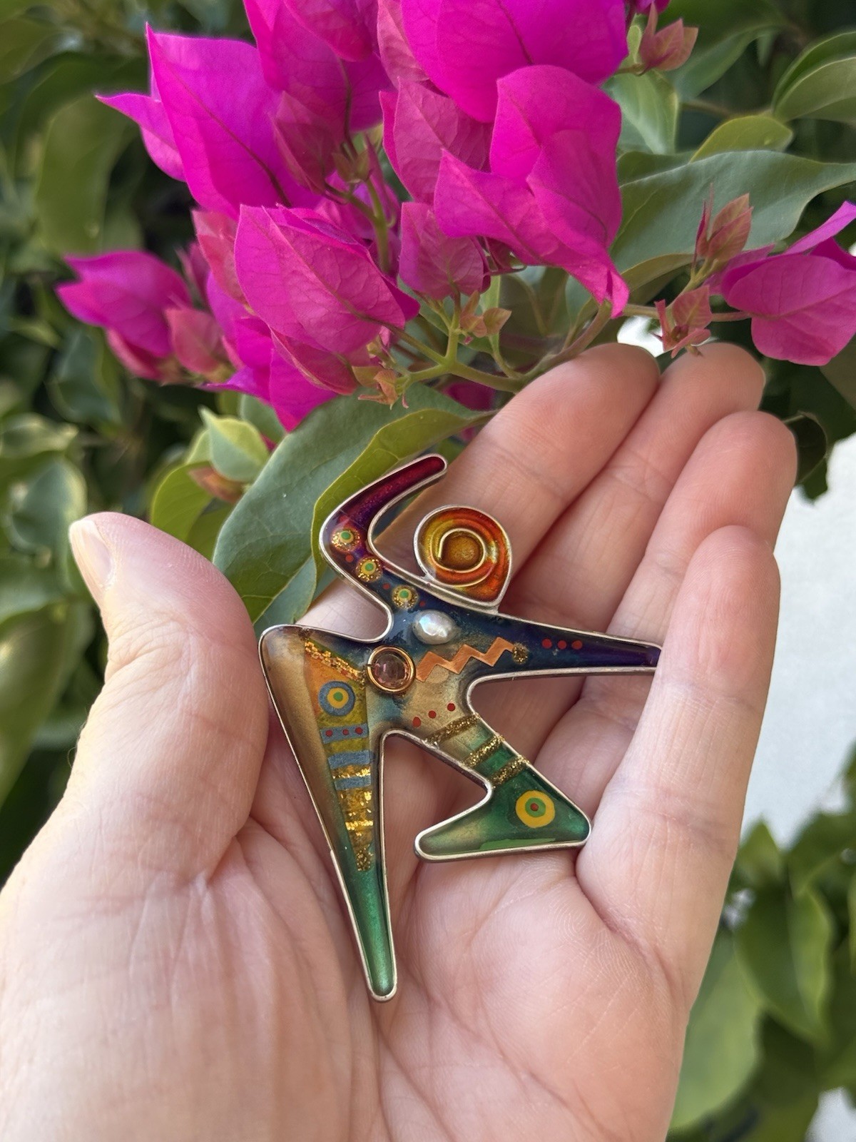 VINTAGE ISRAELI YOSSI STEINBURG MODERNIST ENAMEL CUBISM FIGURAL PERSON BROOCH