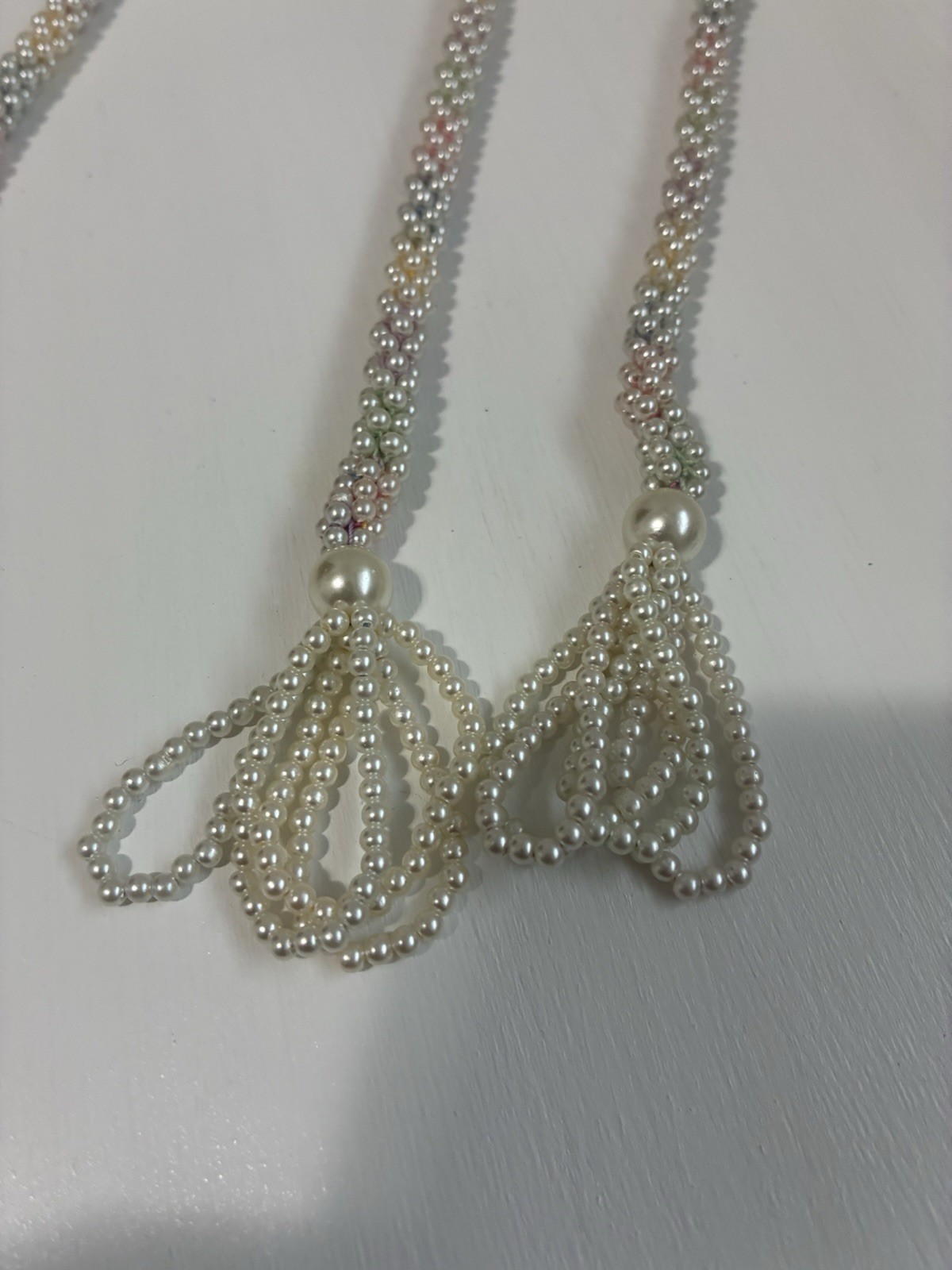 Vintage Faux Pearl Lariat Tassel Necklace. May also be used as a belt. 55” Long
