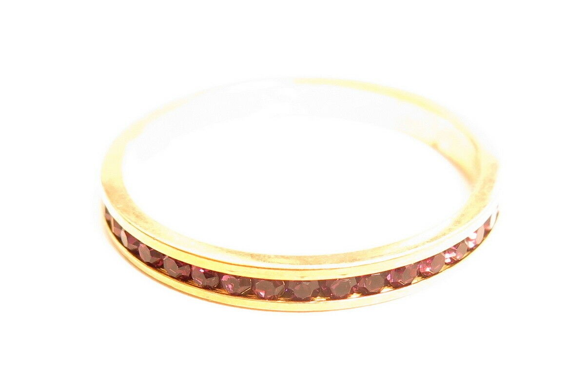 Vintage Channel Set Rhinestone 3mm Yellow Gold Plated Eternity Ring NOS