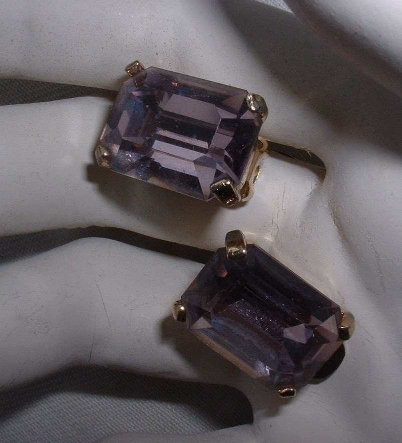 Large Chunky Purple Rectangular Rhinestone Clip-on Earrings Glam Signed Zentall