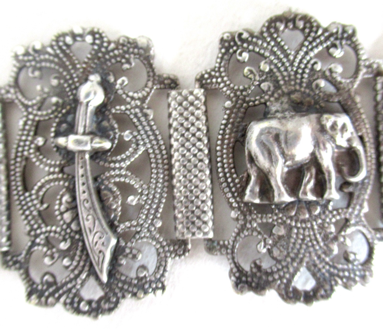 VINTAGE or ANTIQUE TURKEY STERLING BRACELET, 6 1/2 to 7 1/2″ WRIST , 1.25 INCH W