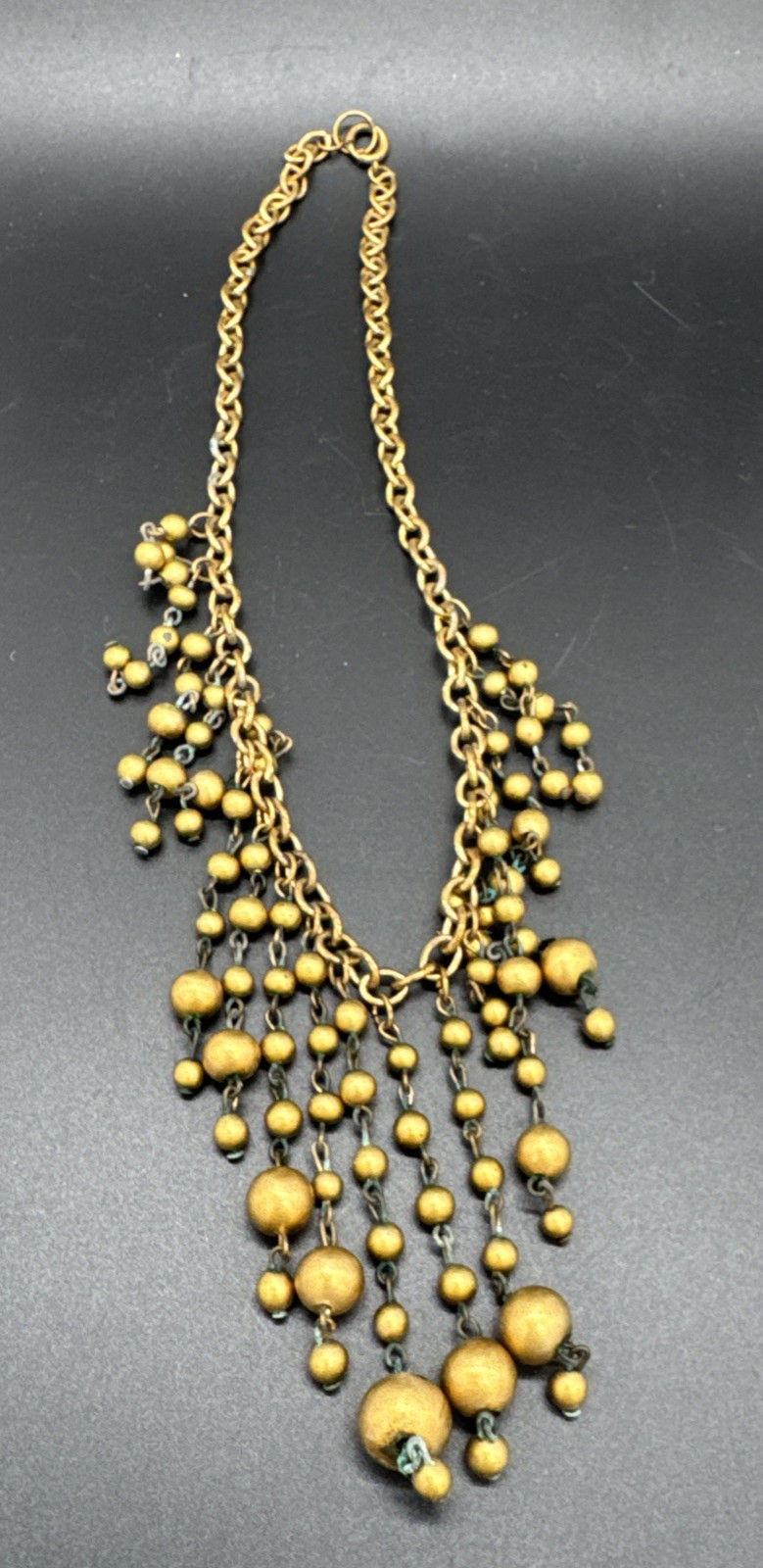Vintage Yellow Beaded Bib Fringe Statement Necklace Gunmetal Tone