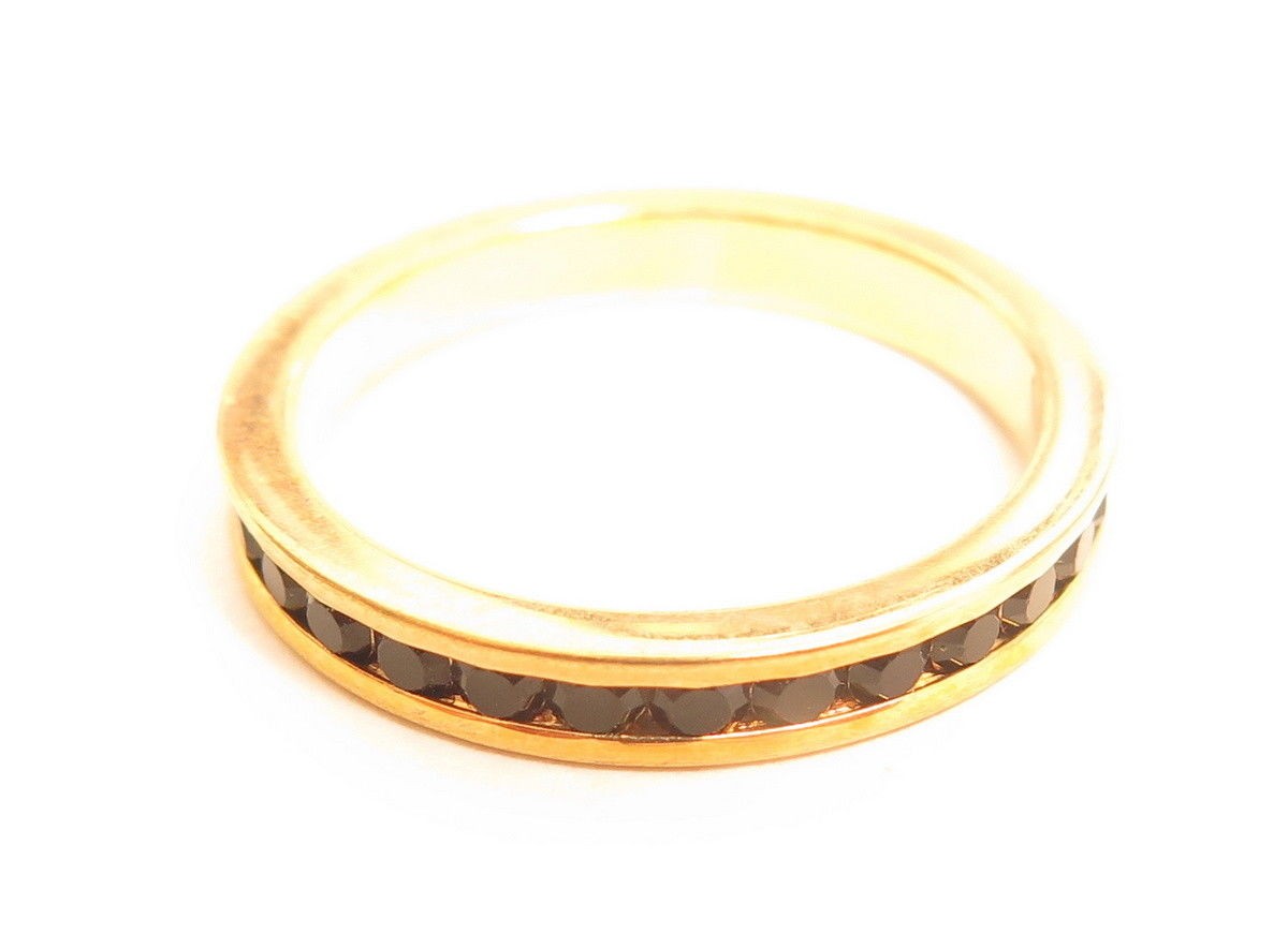 Vintage Channel Set Rhinestone 3mm Yellow Gold Plated Eternity Ring NOS