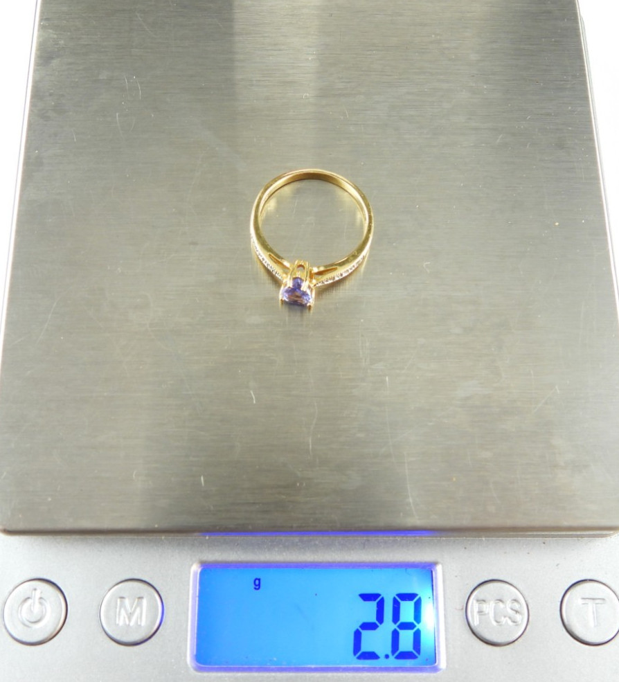 18K Gold Blue Violet Tanzanite Color Pear Cut Ring Diamond Accent Fine Jewelry
