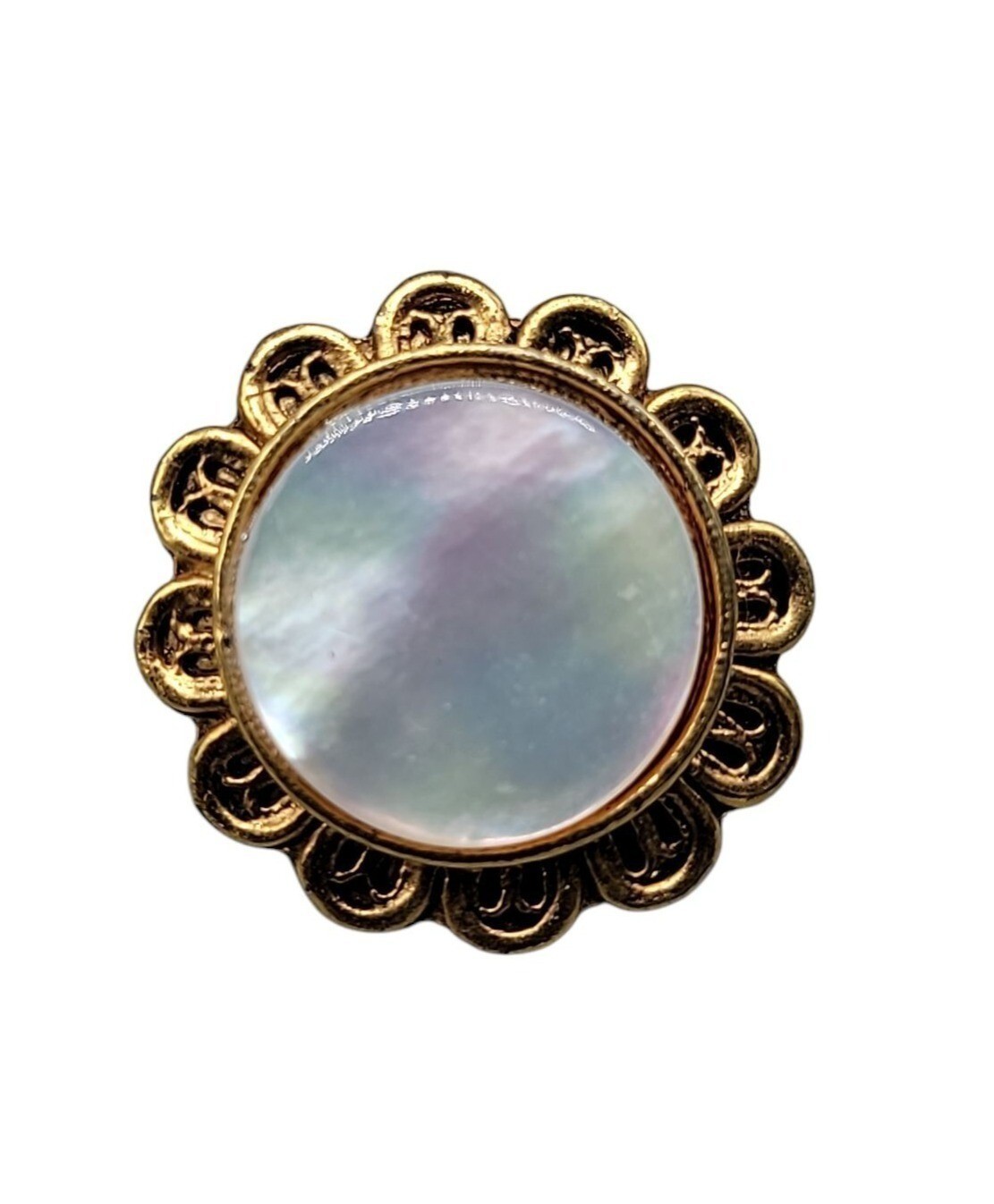 Vintage Tacoa Mother of Pearl Flower Brooch Vintage Gold Plated Scalloped Edges