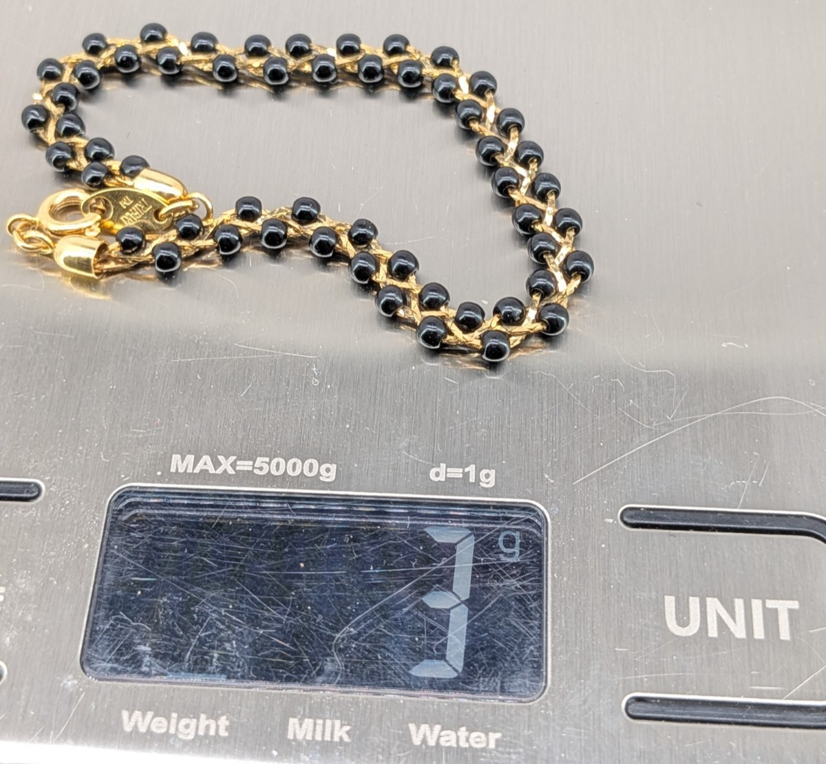 Vintage Trifari TM Bracelet Gold Tone Black Seed Bead Braided Link 7.5in Signed