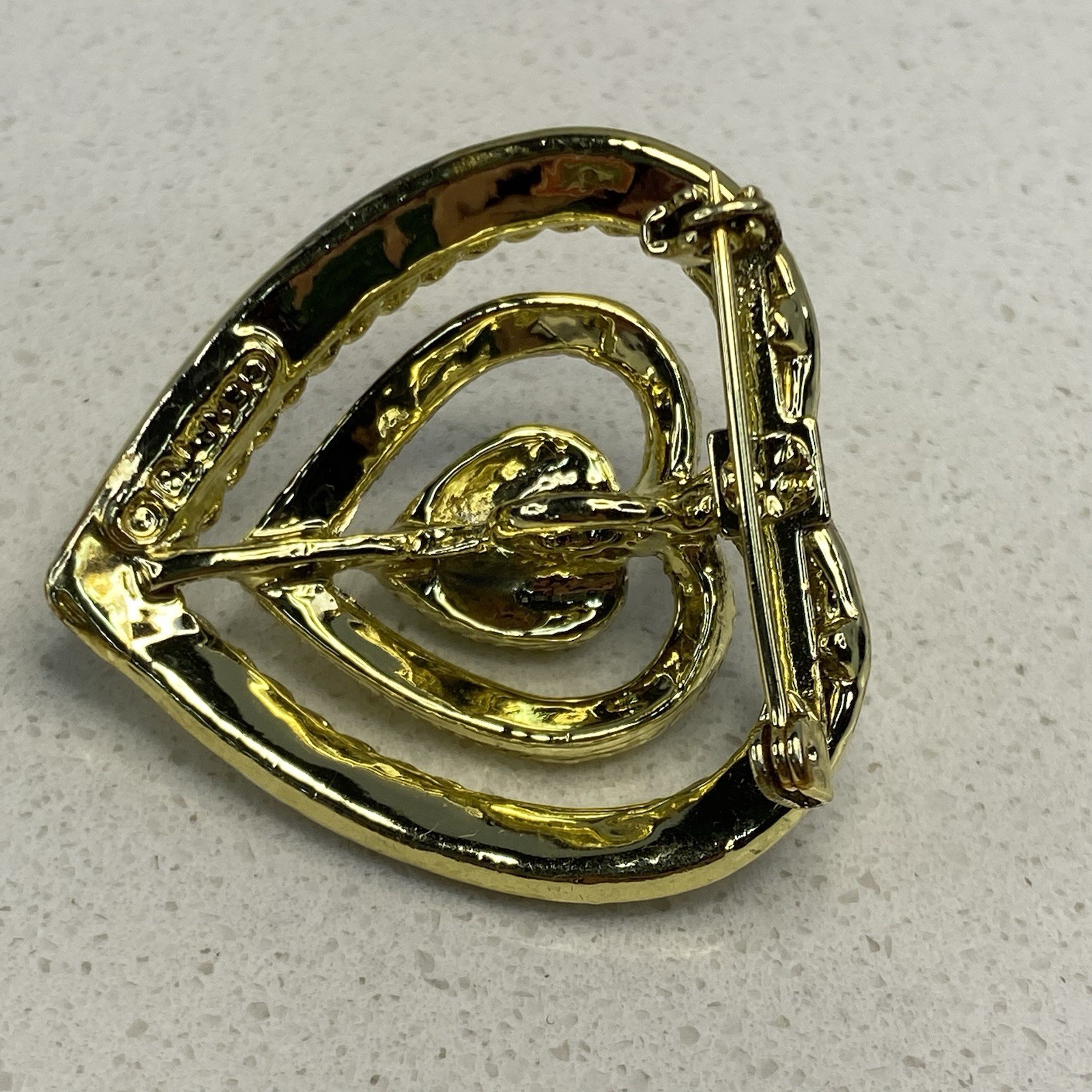 Lot Of 3 Brooch Pins Heart Silver Gold “White Stag” Triple Heart Woven Rope