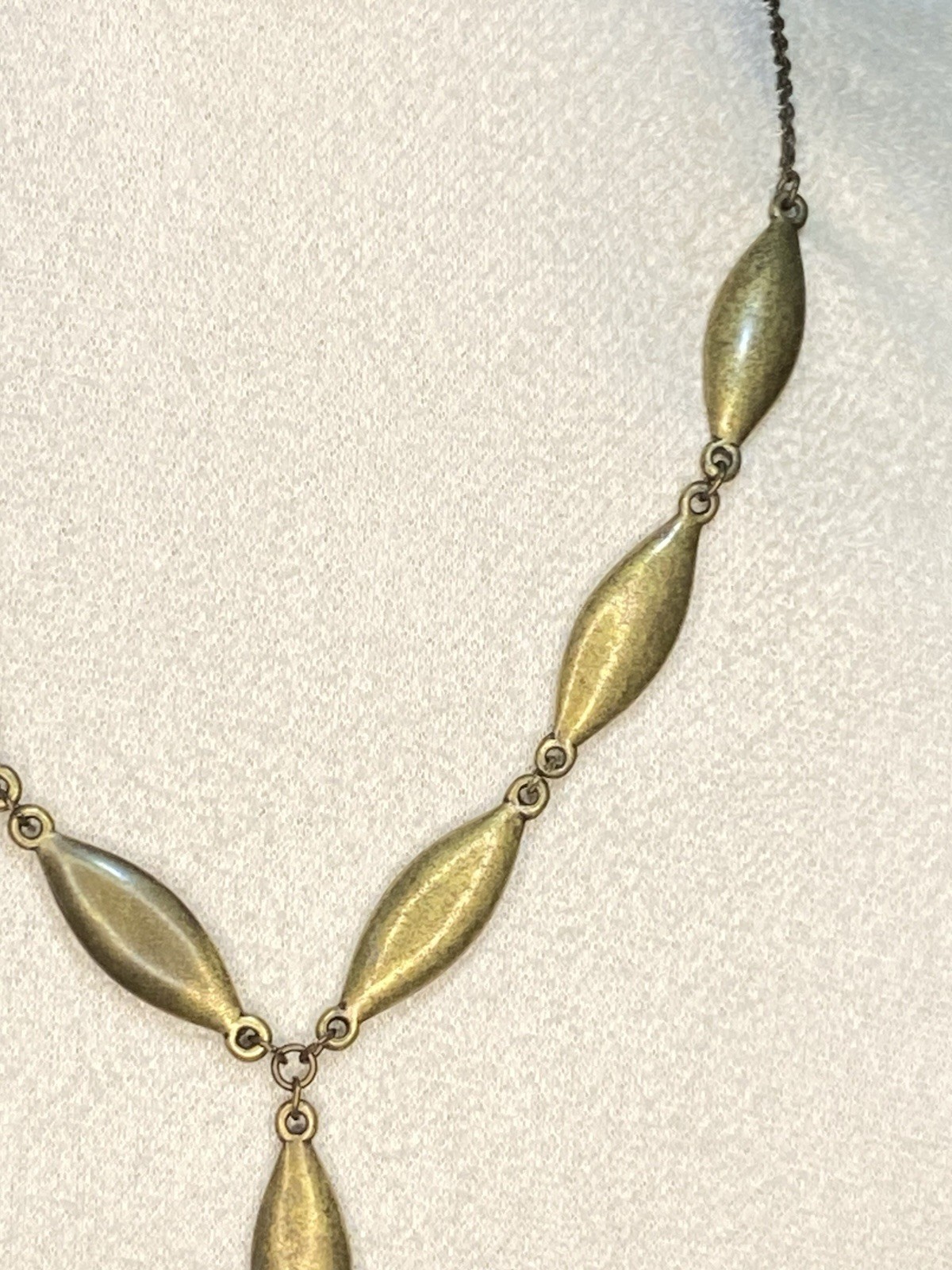 Vintage Style Brass Y-Necklace – Marquise Link Drop Statement Jewelry Gold Tone